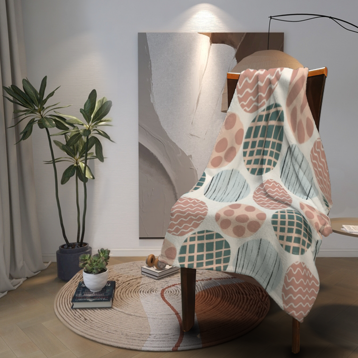 Earthy Neutral Electric Lagoon Lightweight Flannel Throw ¨C Contemporary Pattern