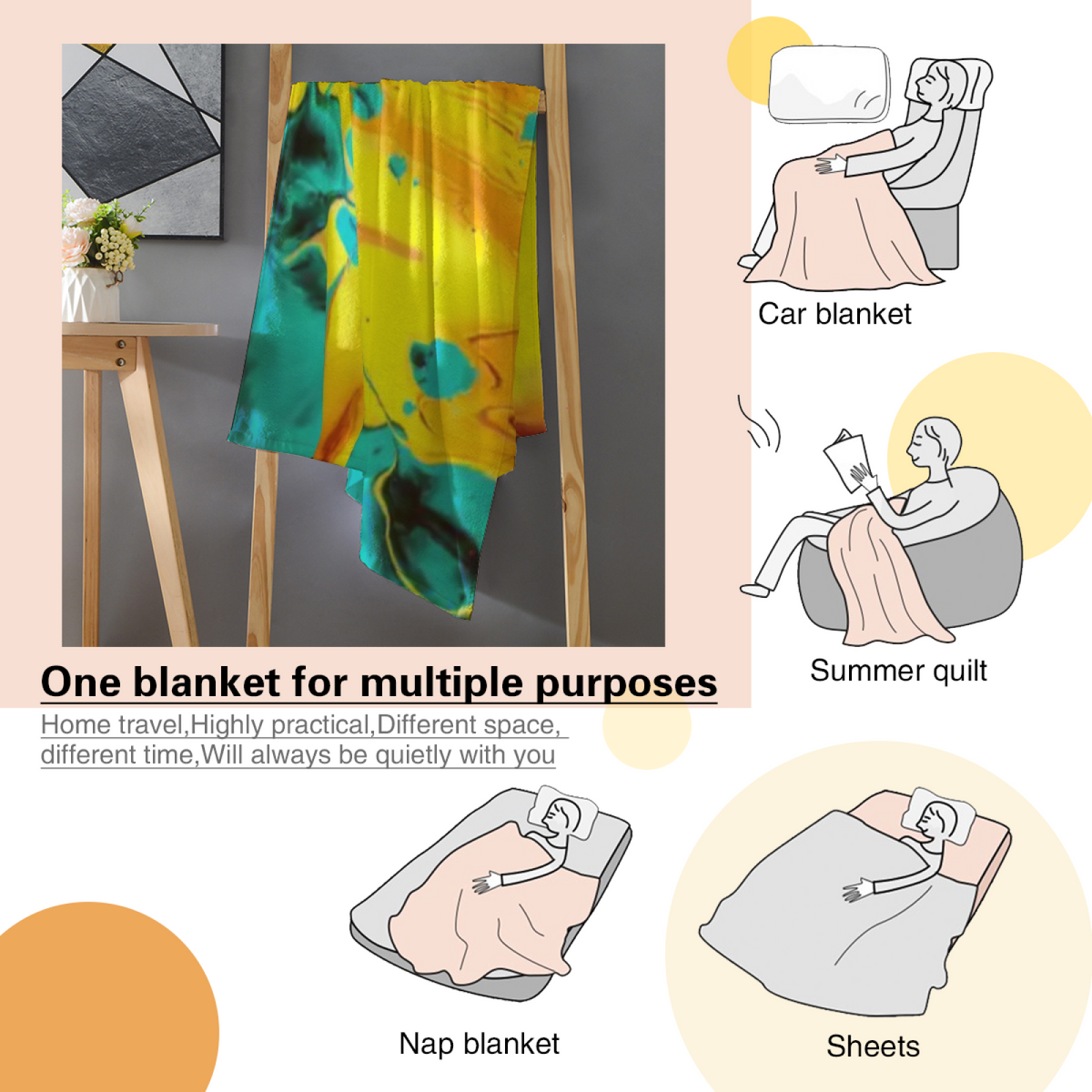 Pastel Multicolor Whimsical Decor Plush Flannel Throw ¨C Opaline Petal Edition