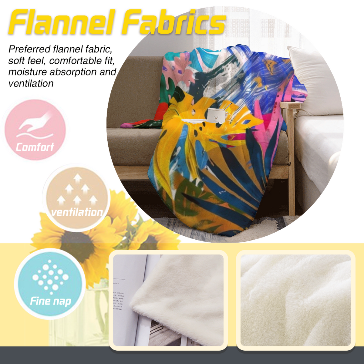 Eclectic Soft Neutral Juniper Meadow Decorative Flannel Blanket
