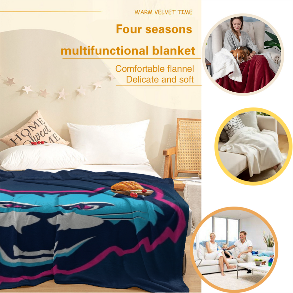 Orchard Solstice Deep Ocean Modern Art Flannel Throw Blanket