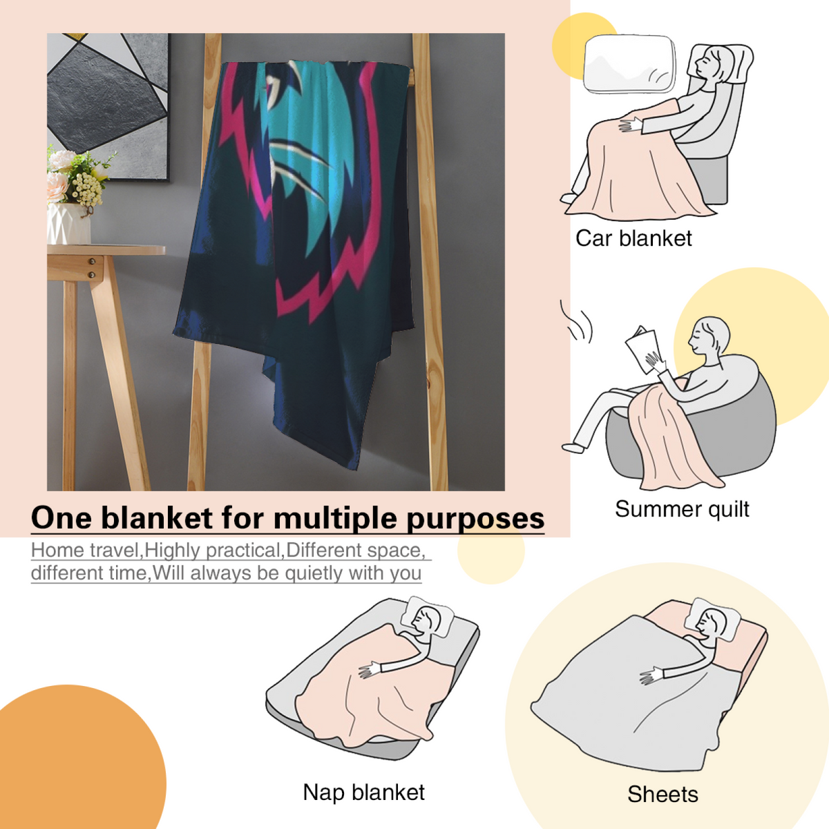 Orchard Solstice Deep Ocean Modern Art Flannel Throw Blanket