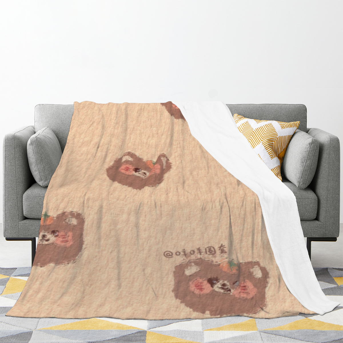 Tiny Brown Bear Pattern Lightweight Flannel Throw
