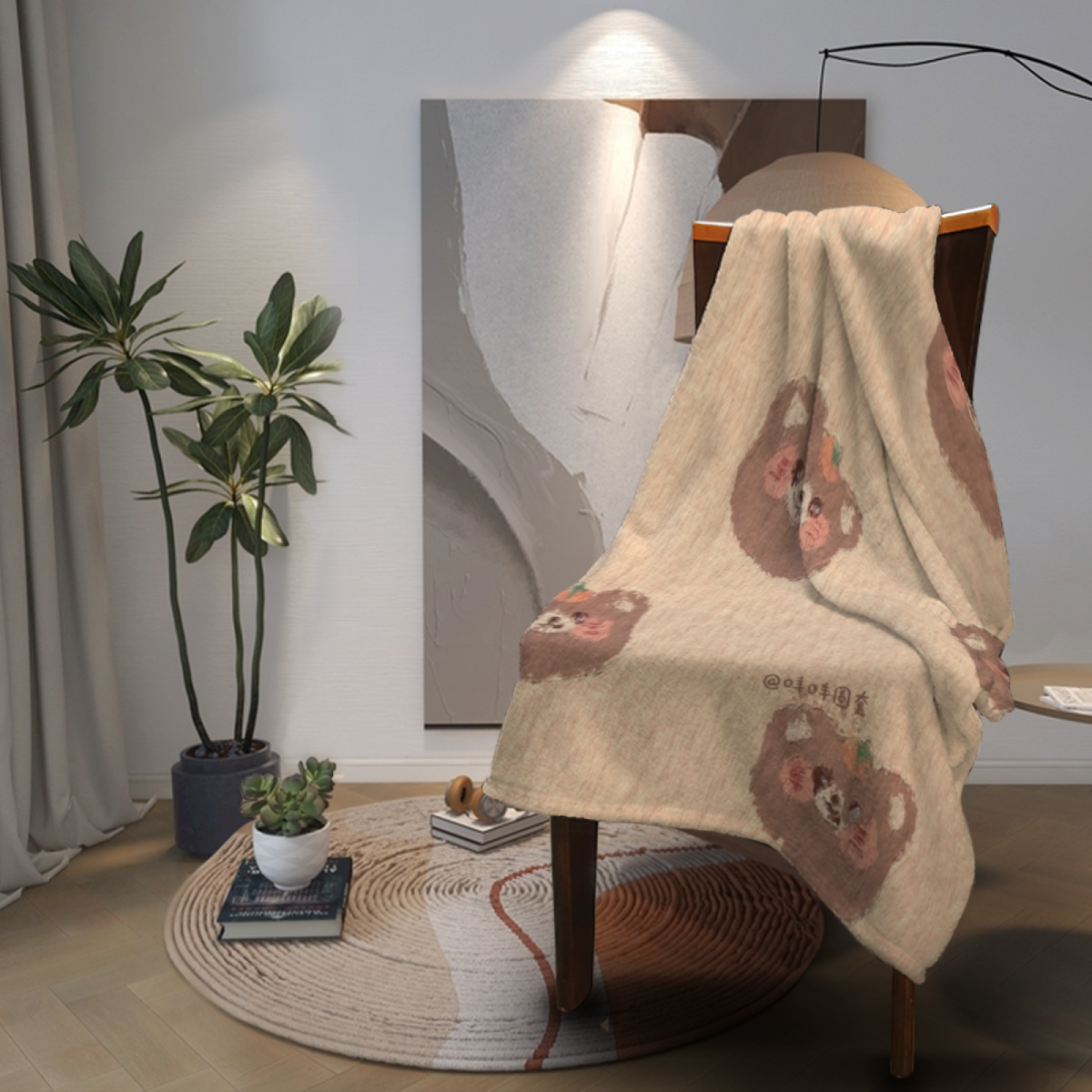 Tiny Brown Bear Pattern Lightweight Flannel Throw