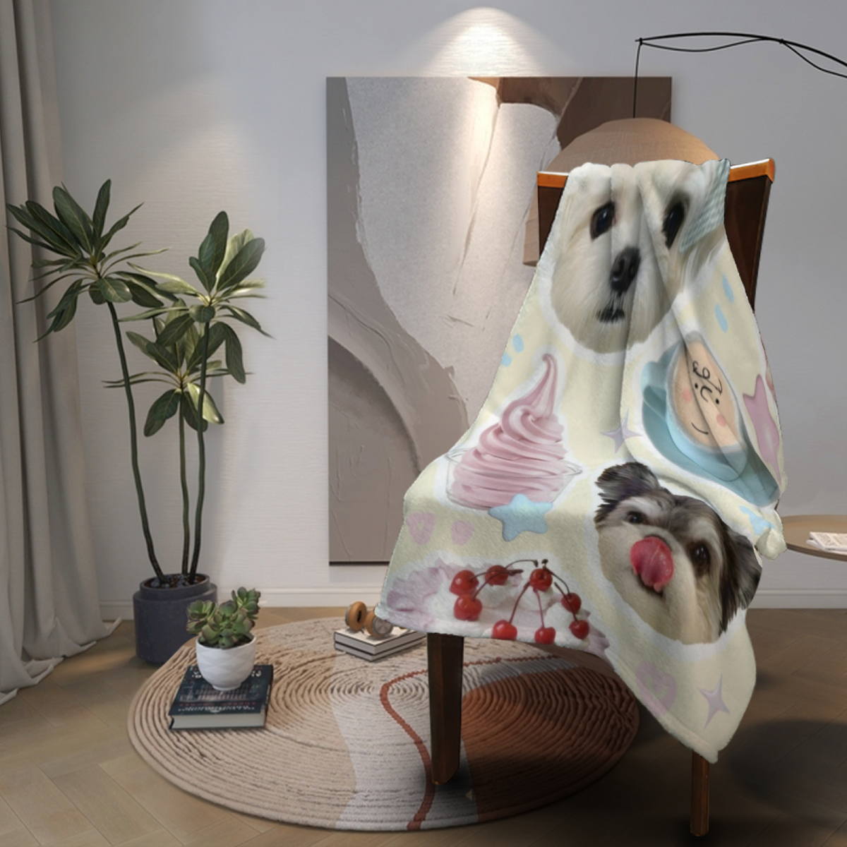 Flannel Throw Blanket with Oceanic Wander Cozy Cottage Artwork