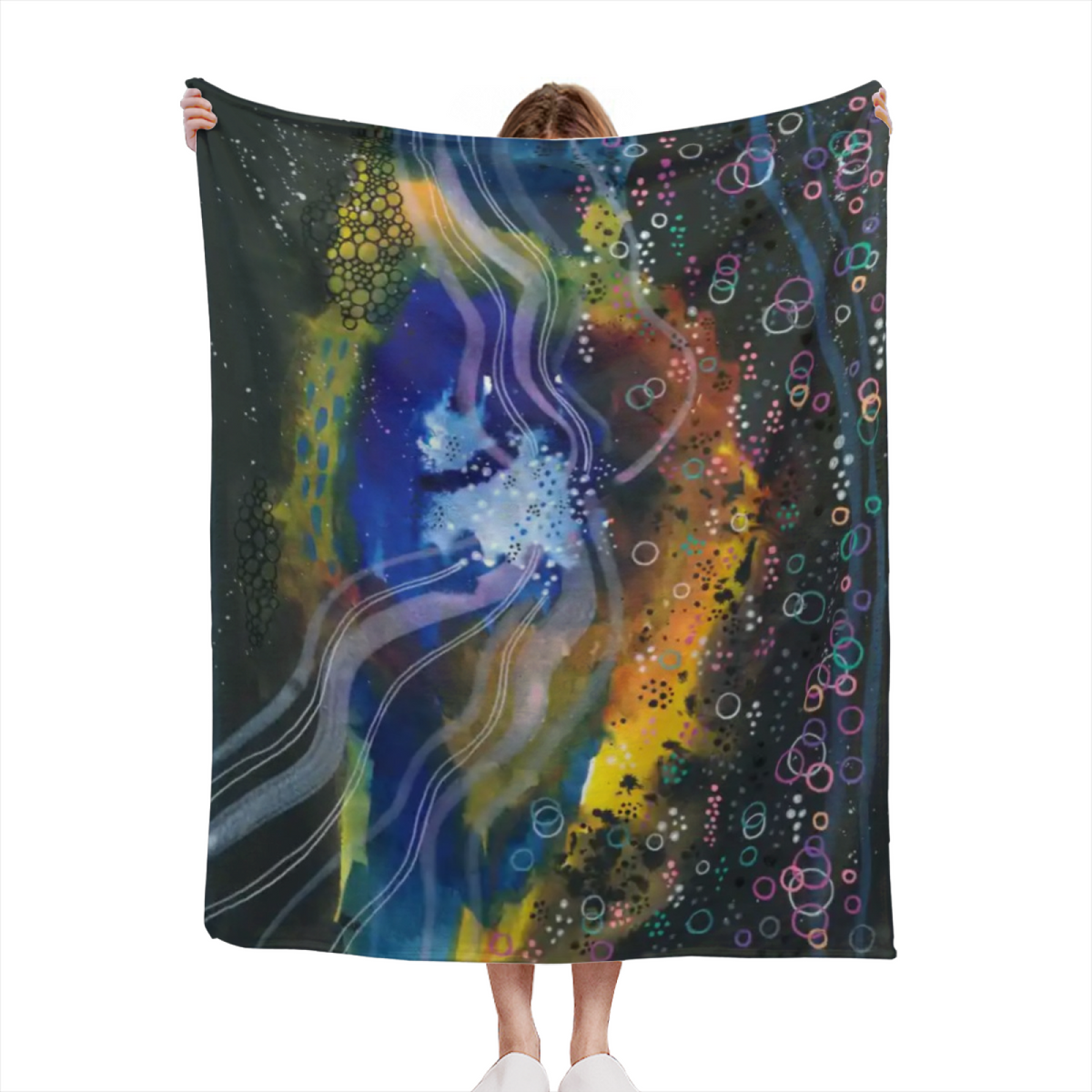 Celestial Flora Expressive Print Cozy Flannel Bed Blanket in Dusty Lilac