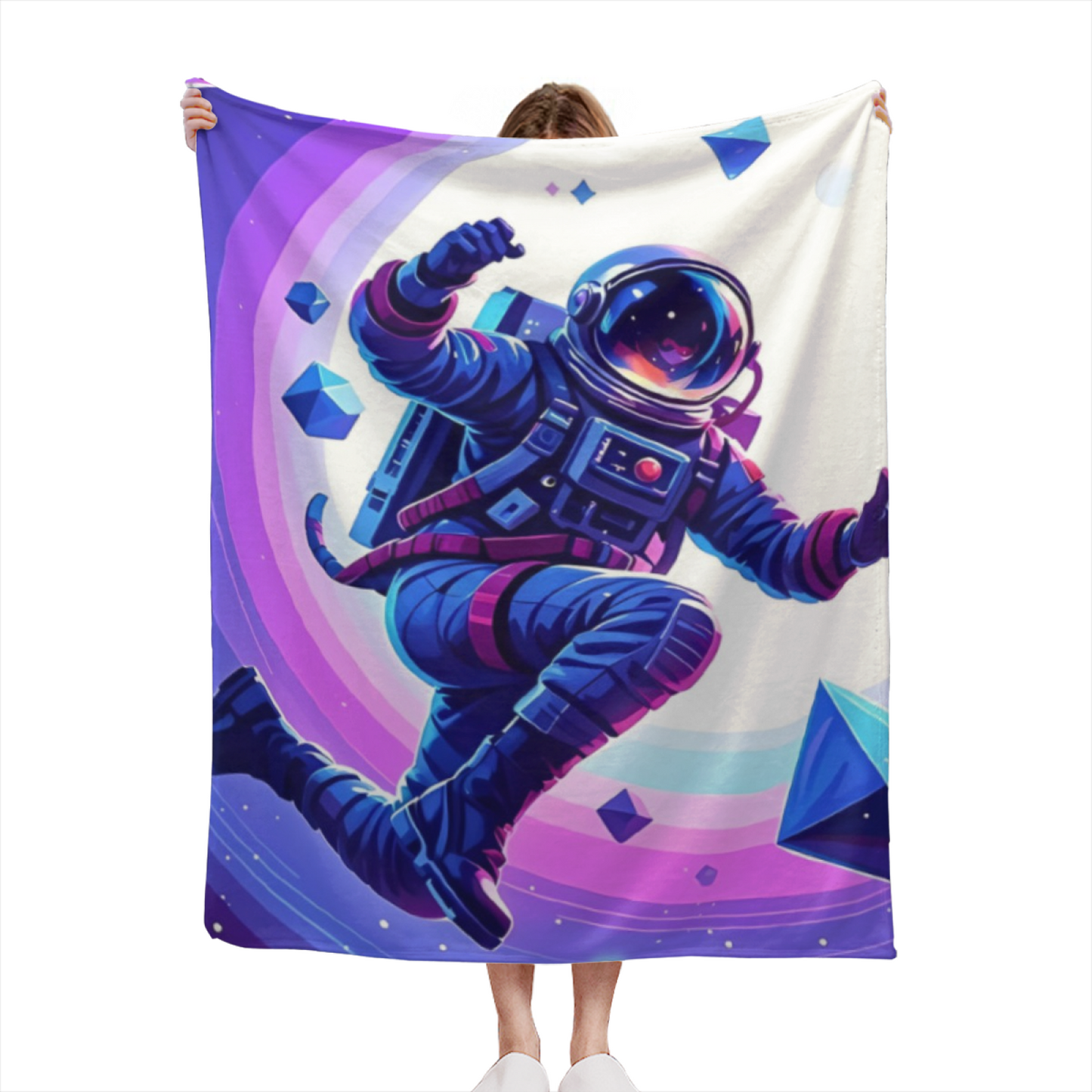 Astronaut Galaxy Flannel Throw Blanket ¨C Blue and Purple Cosmic Adventure