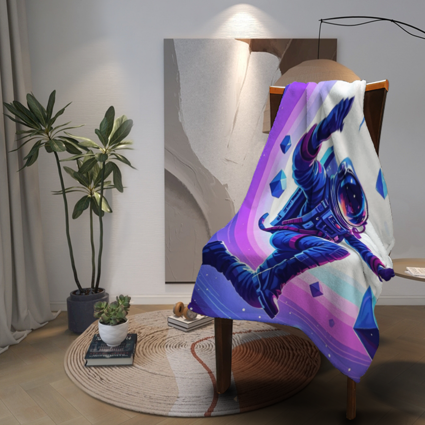 Astronaut Galaxy Flannel Throw Blanket ¨C Blue and Purple Cosmic Adventure