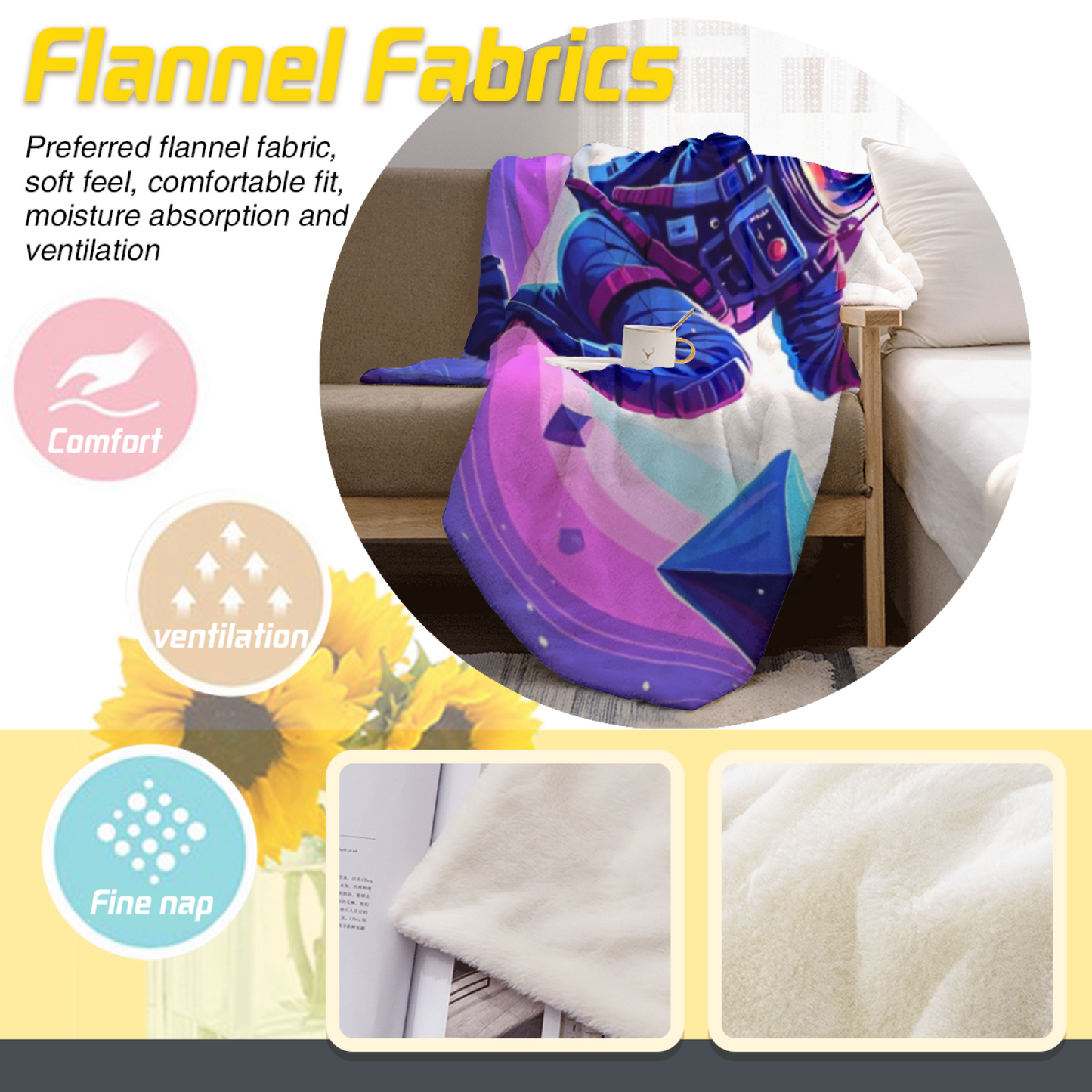 Astronaut Galaxy Flannel Throw Blanket ¨C Blue and Purple Cosmic Adventure