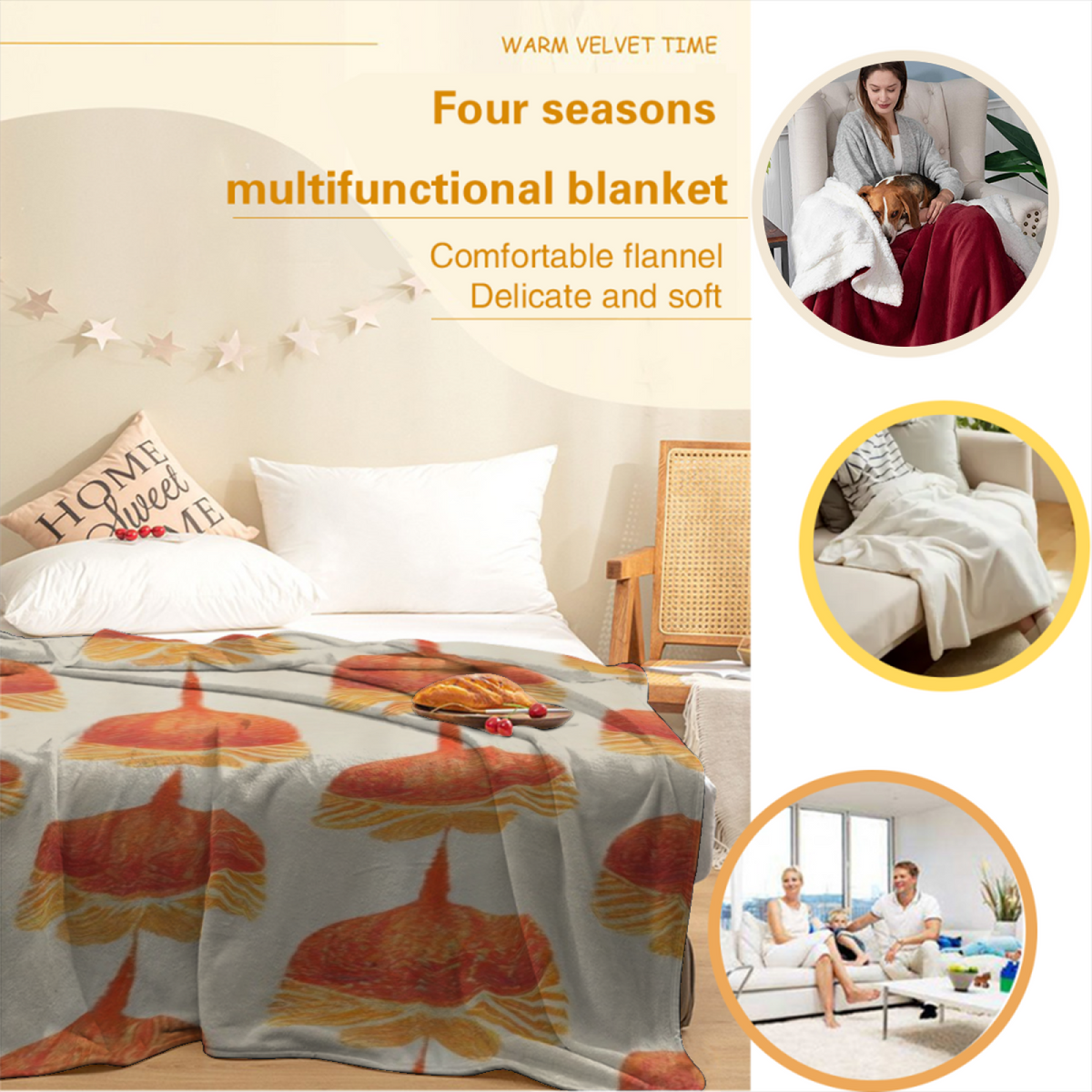 Enchanted Sprout Home Accent Lightweight Flannel Throw ¨C Warm Coral