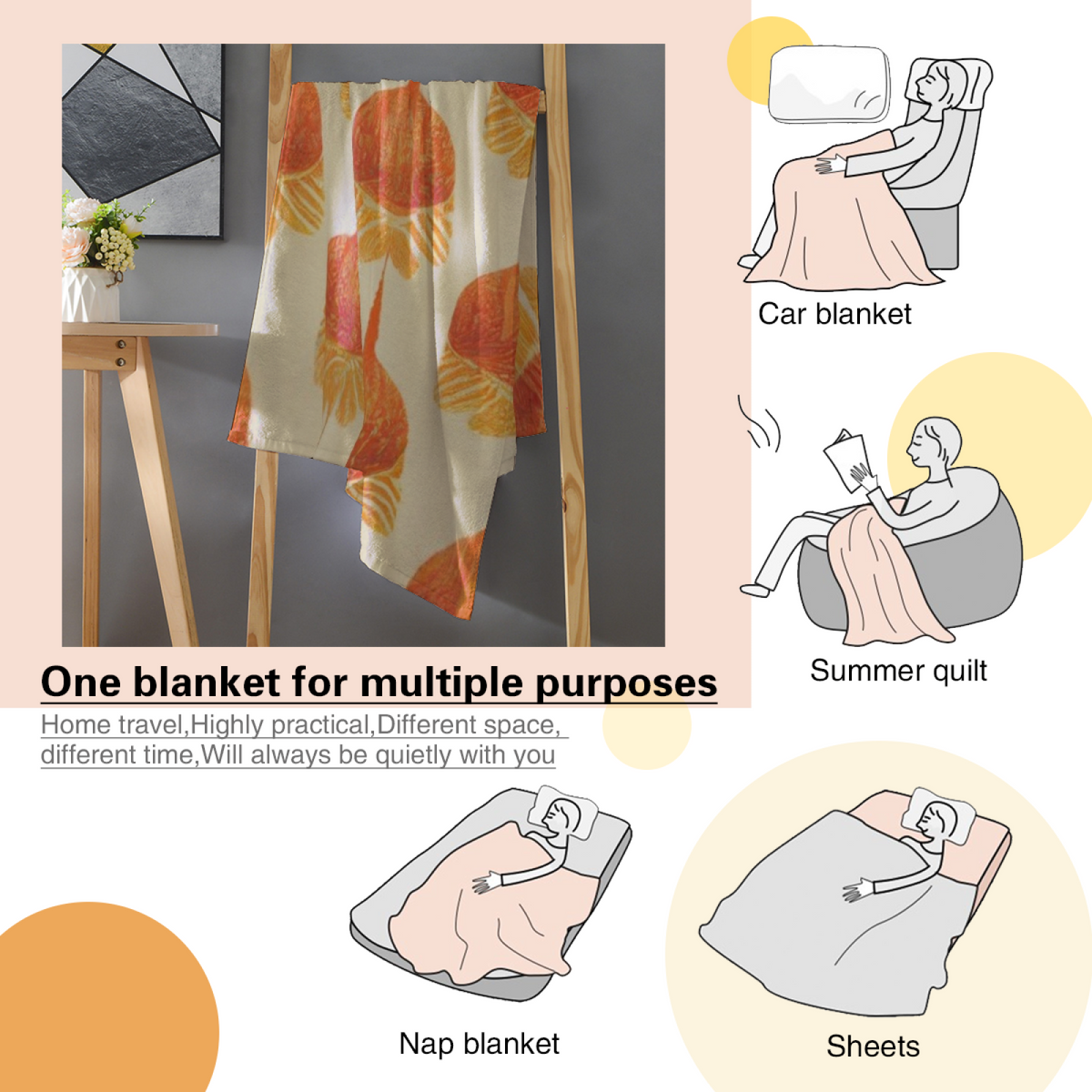 Enchanted Sprout Home Accent Lightweight Flannel Throw ¨C Warm Coral