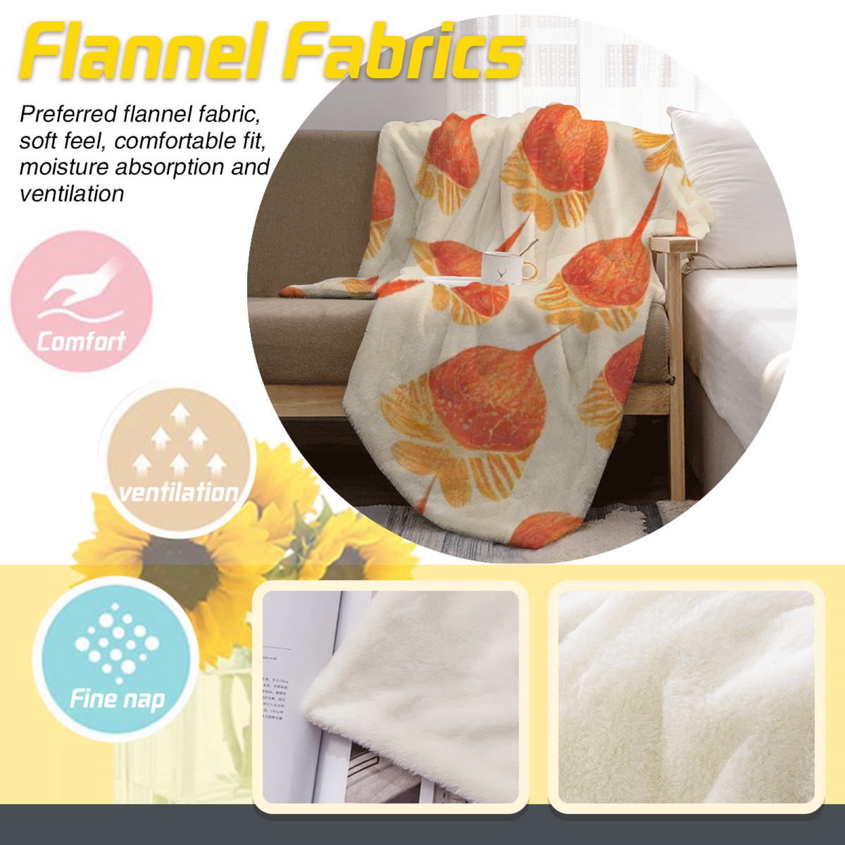 Enchanted Sprout Home Accent Lightweight Flannel Throw ¨C Warm Coral
