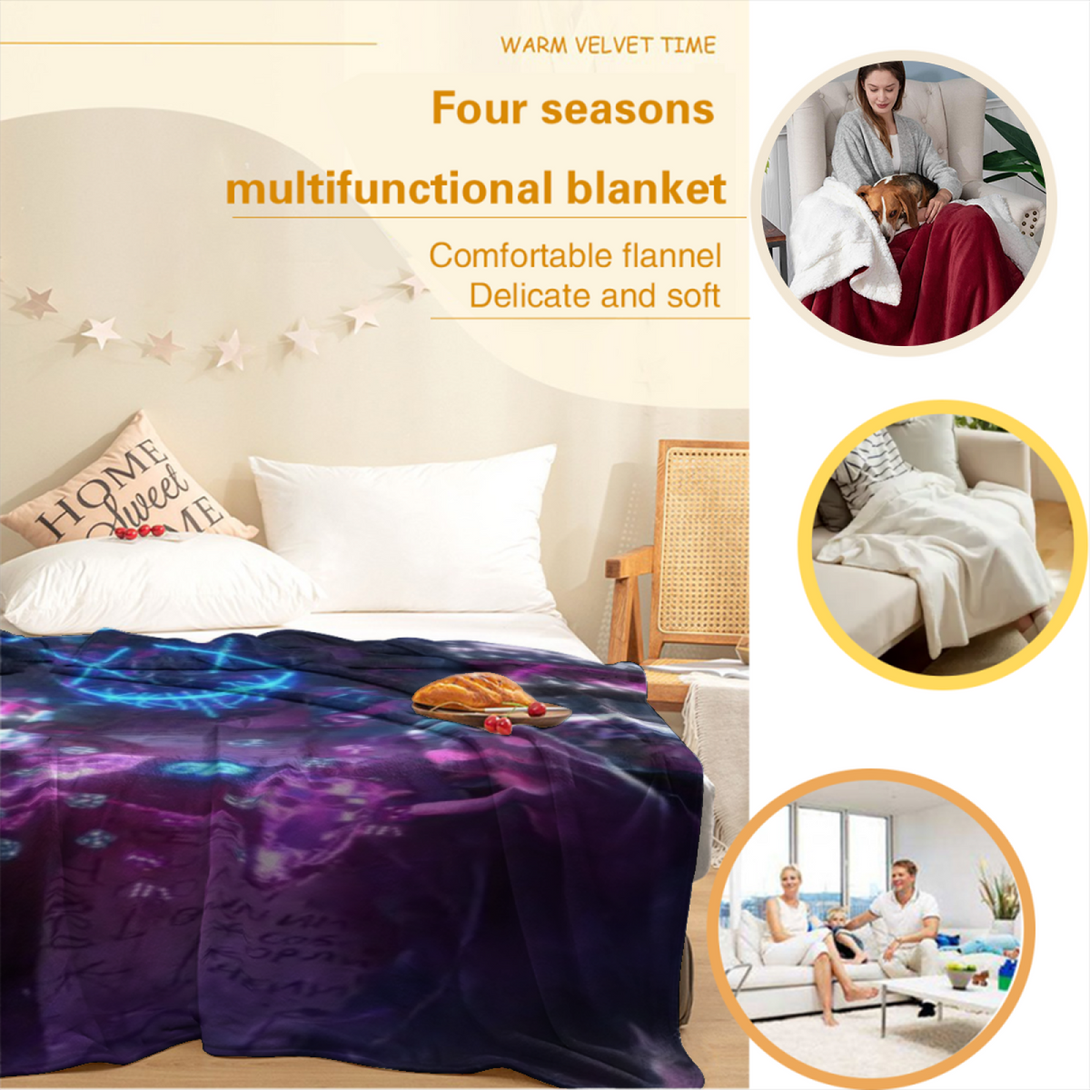 Soft Minimalist All-Season Flannel Blanket ¨C Moonbeam Harbor Collection