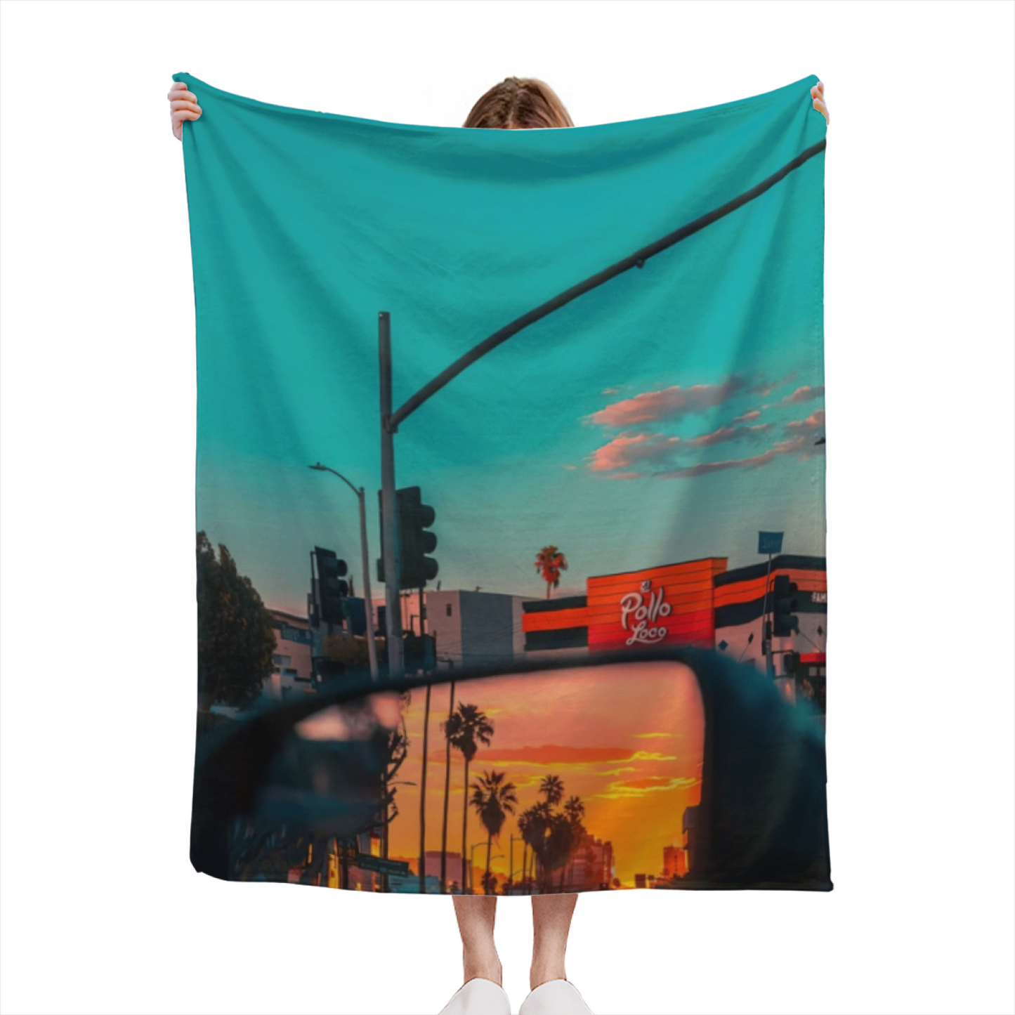 Los Angeles Sunset Reflection Flannel Throw Blanket ¨C Palm Tree Cityscape