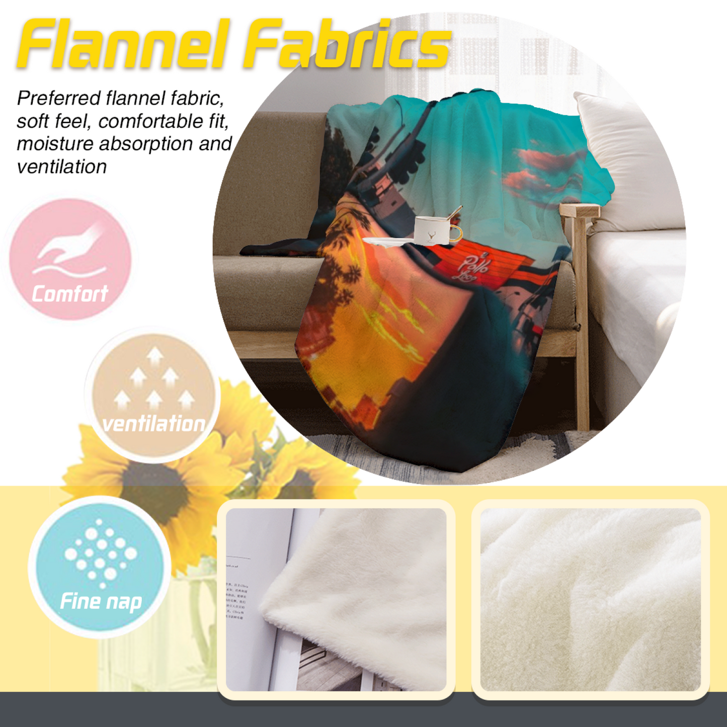 Los Angeles Sunset Reflection Flannel Throw Blanket ¨C Palm Tree Cityscape