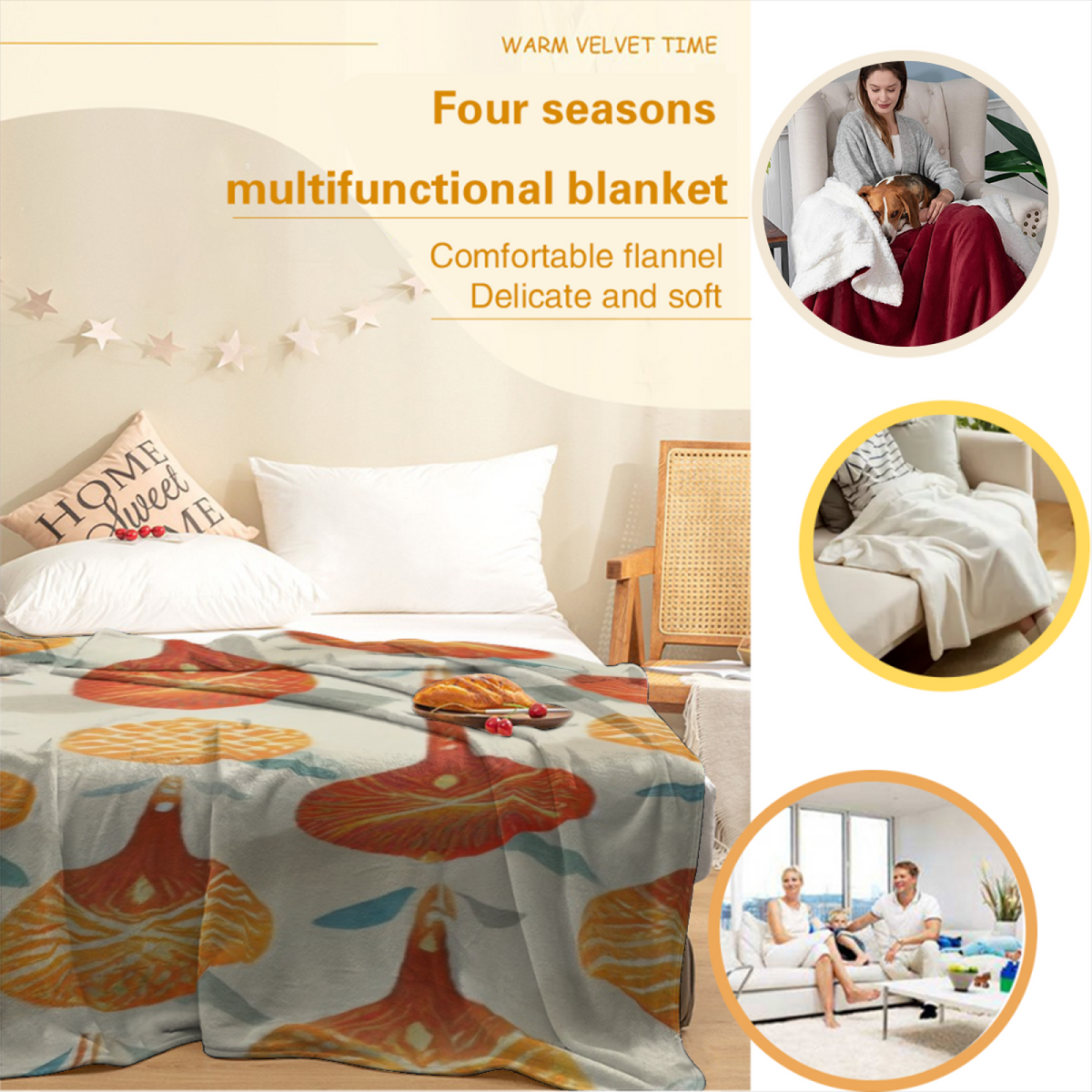 Dewdrop Whisper Inspired Cozy Flannel Bed Blanket ¨C Earthy Neutral Palette