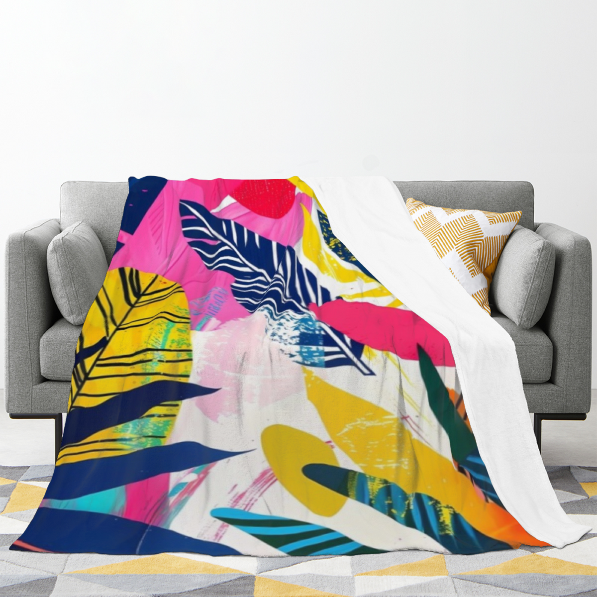 Coral Mosaic Playful Pattern Plush Flannel Throw
