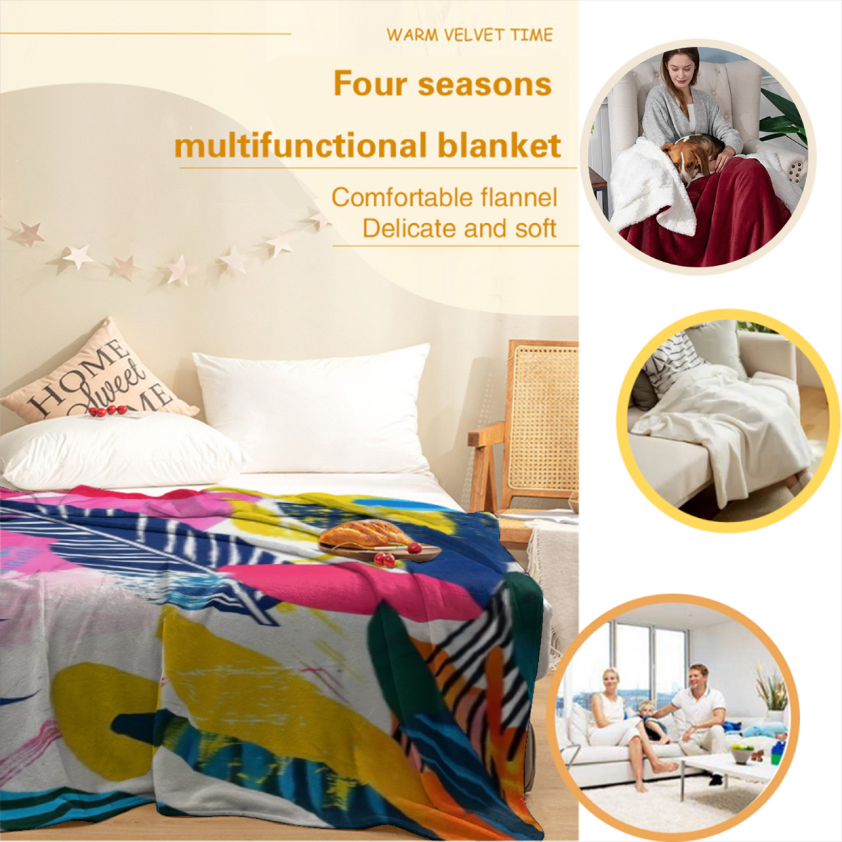 Coral Mosaic Playful Pattern Plush Flannel Throw