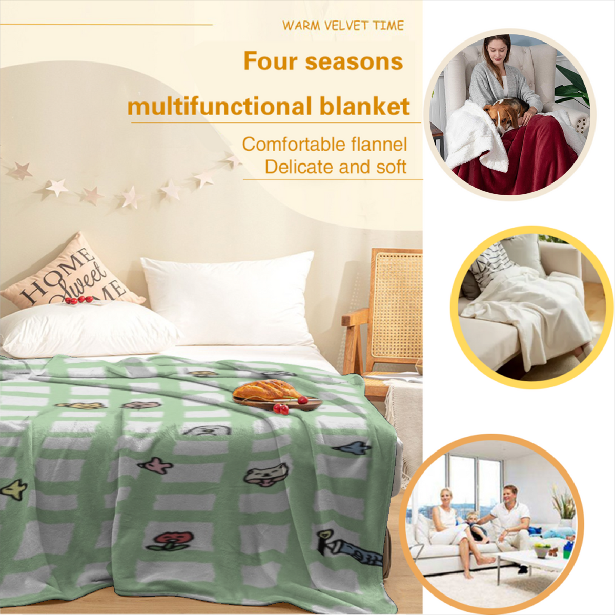 Luminous Spectrum Inspired Flannel Sofa Throw ¨C Creamy Ivory Palette