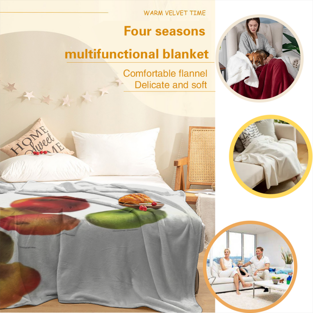 Flannel Throw Blanket with Marigold Spectrum Cozy Cottage Artwork