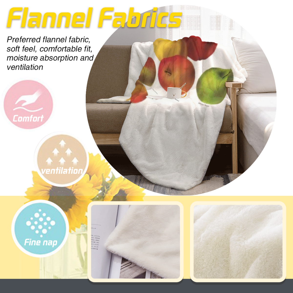 Flannel Throw Blanket with Marigold Spectrum Cozy Cottage Artwork