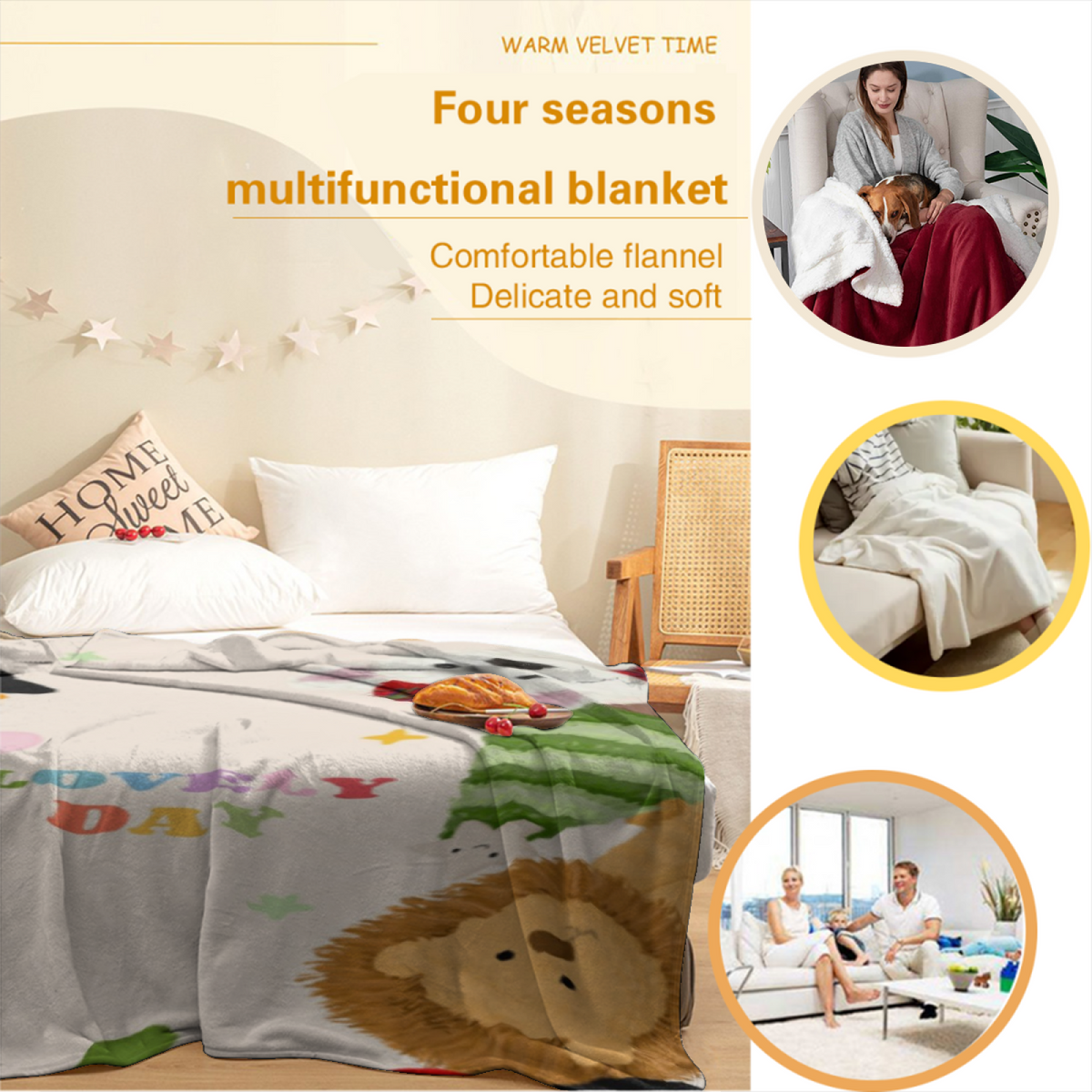 Eclectic Design Festival Wander Pastel Multicolor Cozy Flannel Bed Blanket