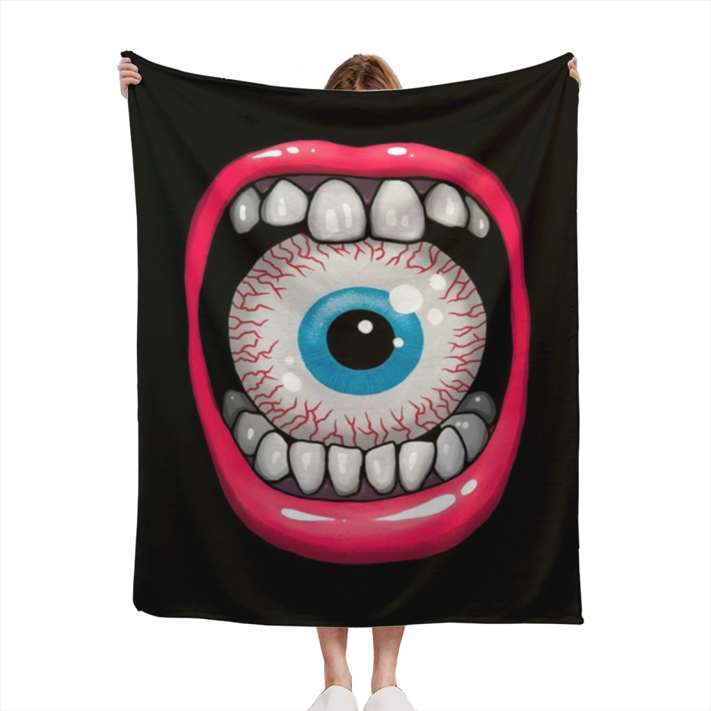 Giant Eye and Teeth Flannel Throw Blanket ¨C Bold Horror Mouth Graphic