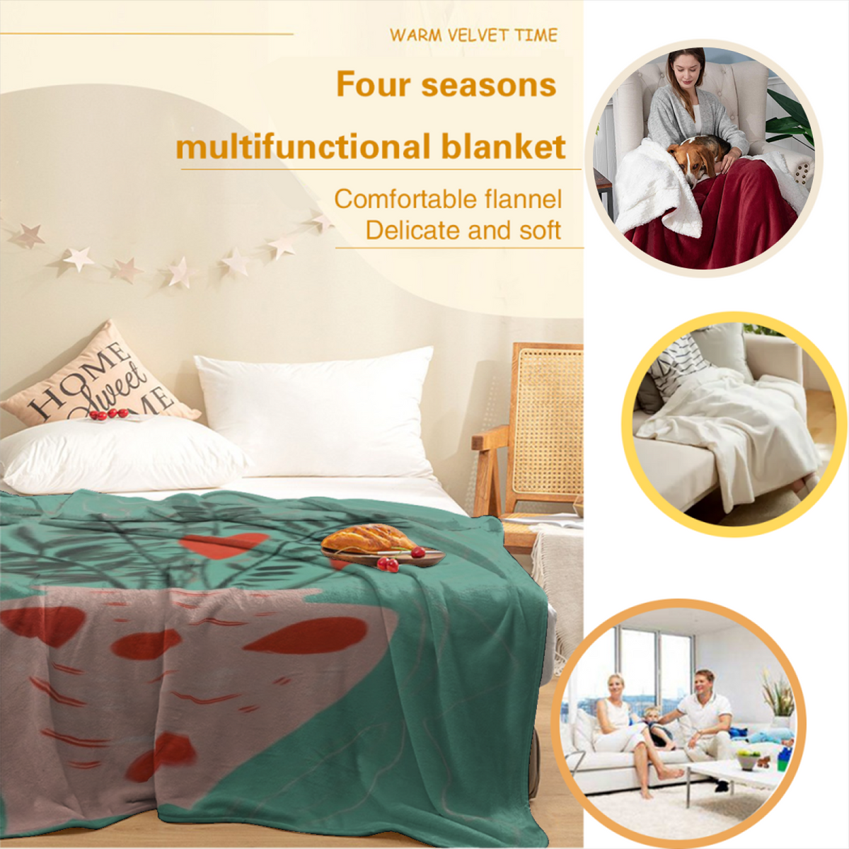 Flannel Throw Blanket with Oceanic Nectar Cozy Cottage Artwork