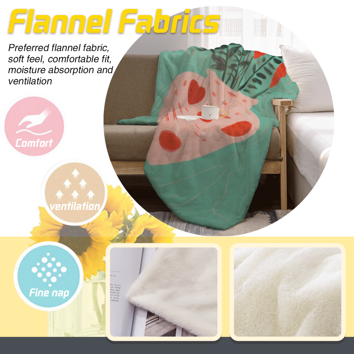 Flannel Throw Blanket with Oceanic Nectar Cozy Cottage Artwork