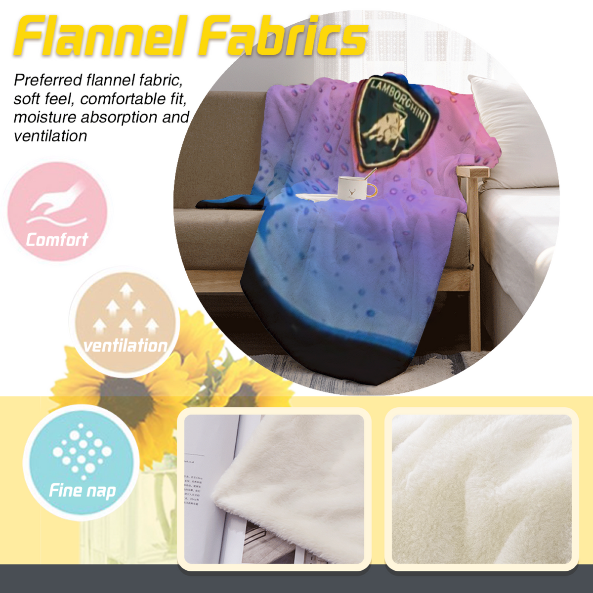 Decorative Flannel Blanket with Misty Blossom Cozy Cottage Artwork