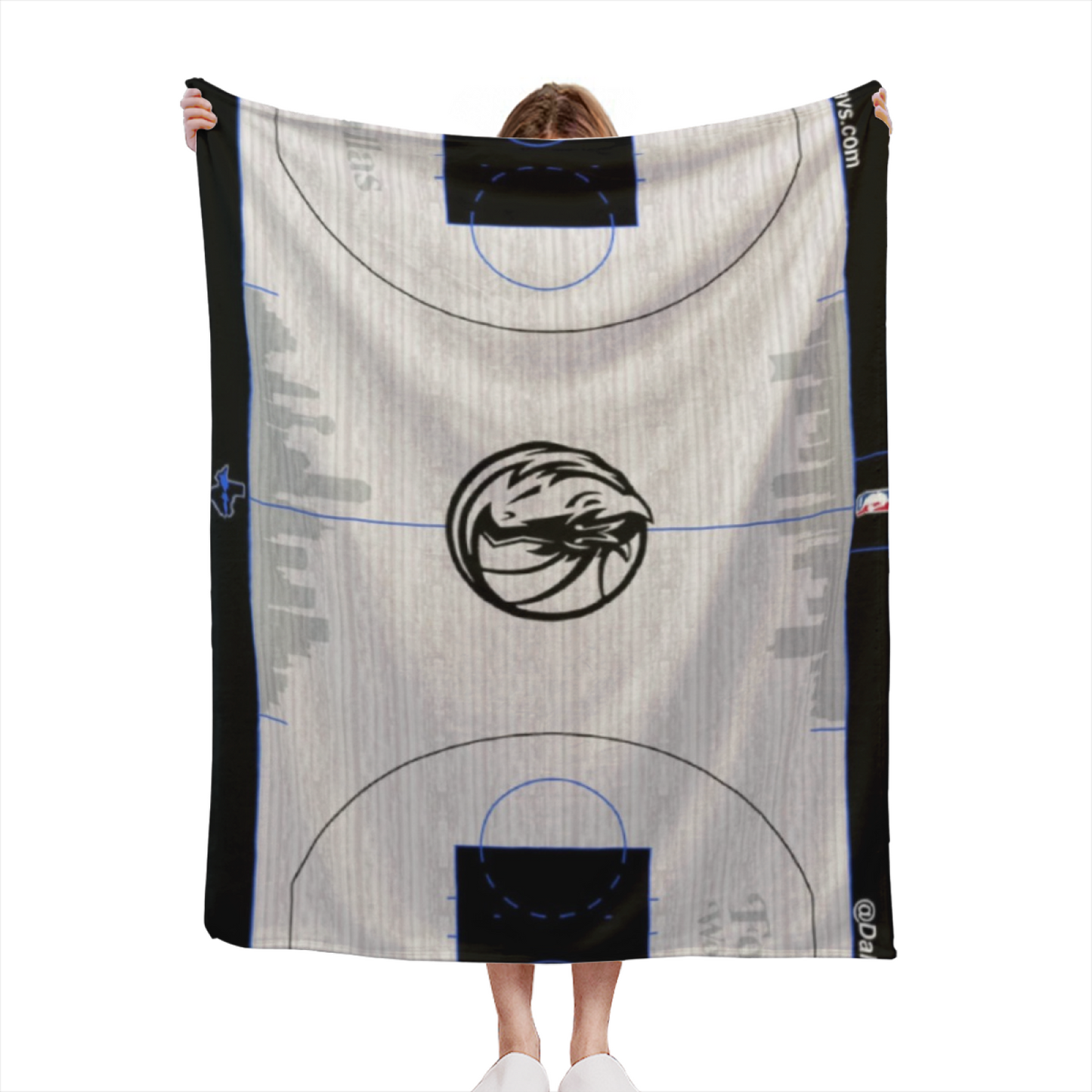 Dallas Mavericks-Inspired Basketball Court Flannel Throw Blanket ¨C Blue and Black Team Design