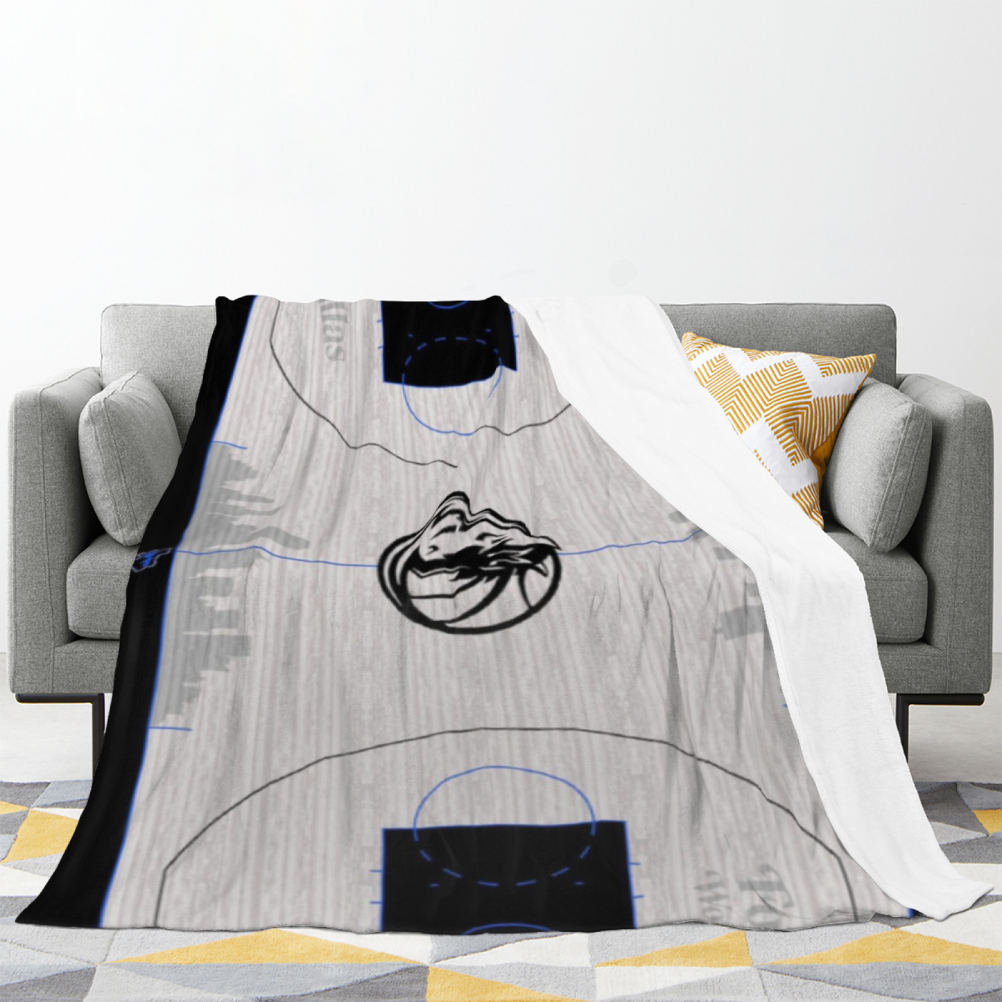 Dallas Mavericks-Inspired Basketball Court Flannel Throw Blanket ¨C Blue and Black Team Design