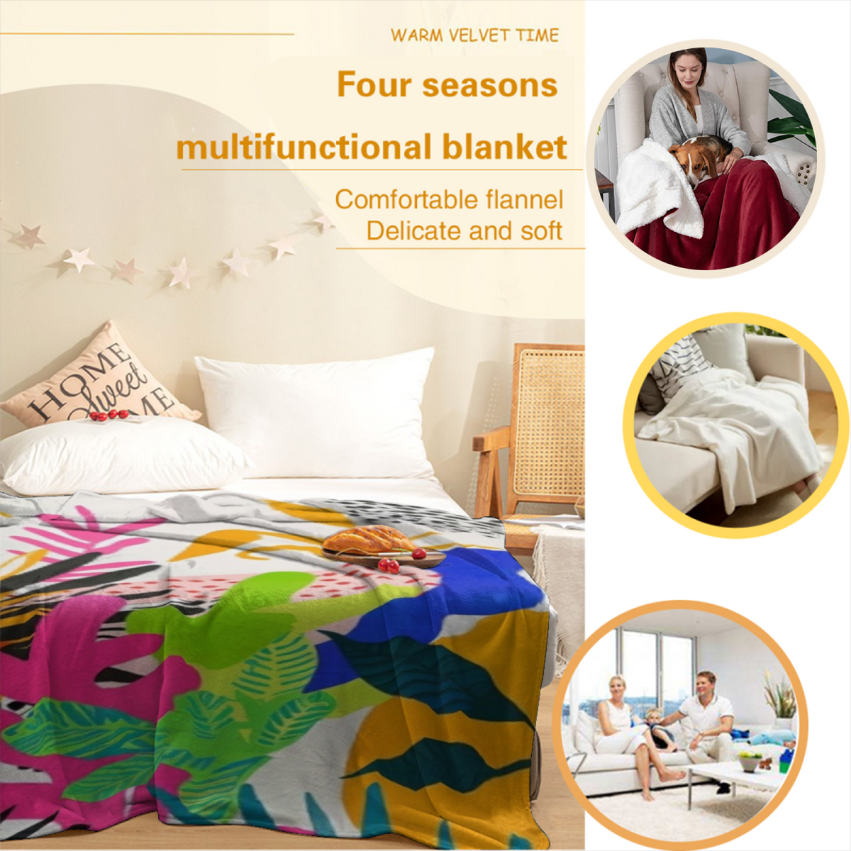 Earthy Multicolor Silver Meadow Lightweight Flannel Throw