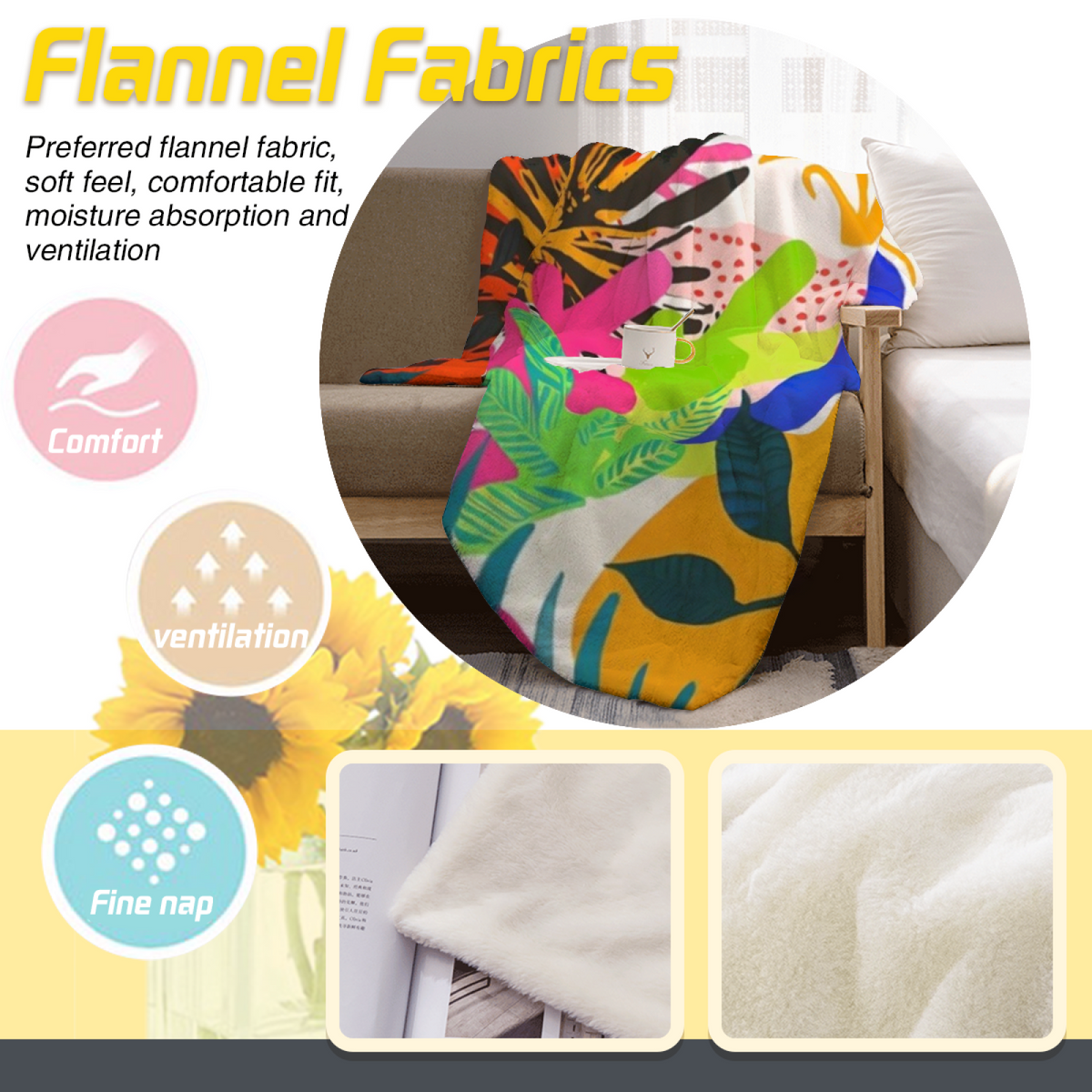 Earthy Multicolor Silver Meadow Lightweight Flannel Throw