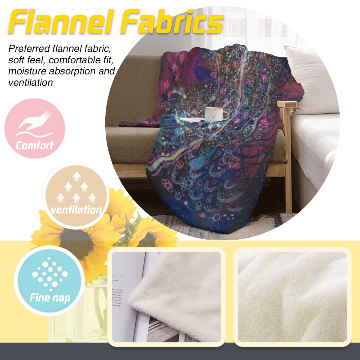 Flannel Throw Blanket with Burnished Petal Cozy Cottage Artwork