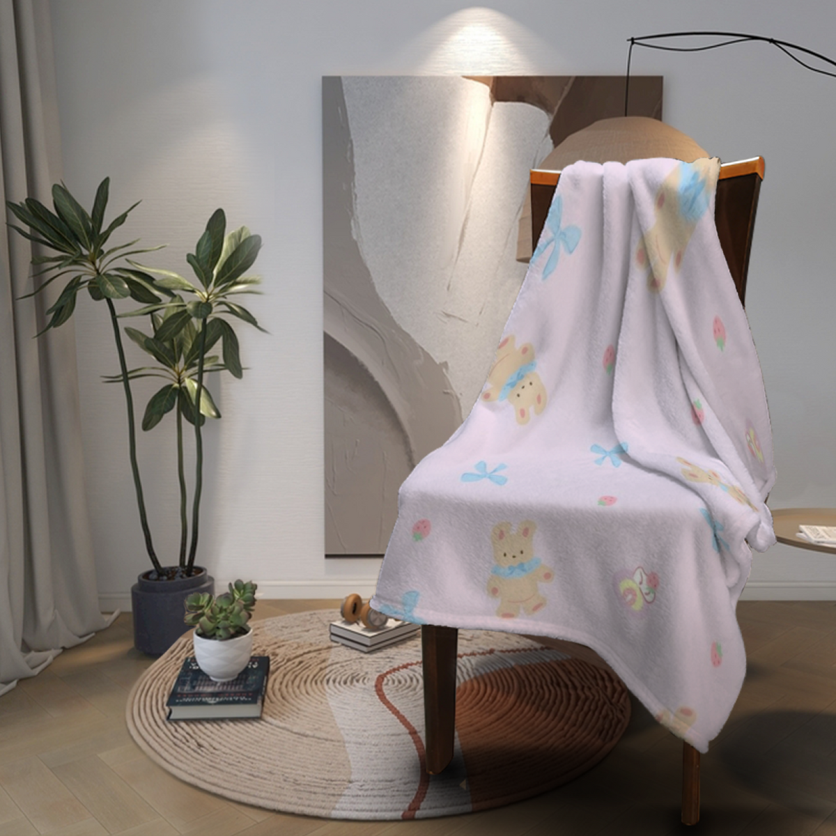 Eclectic Design Dewdrop Fable Creamy Ivory Cozy Flannel Bed Blanket