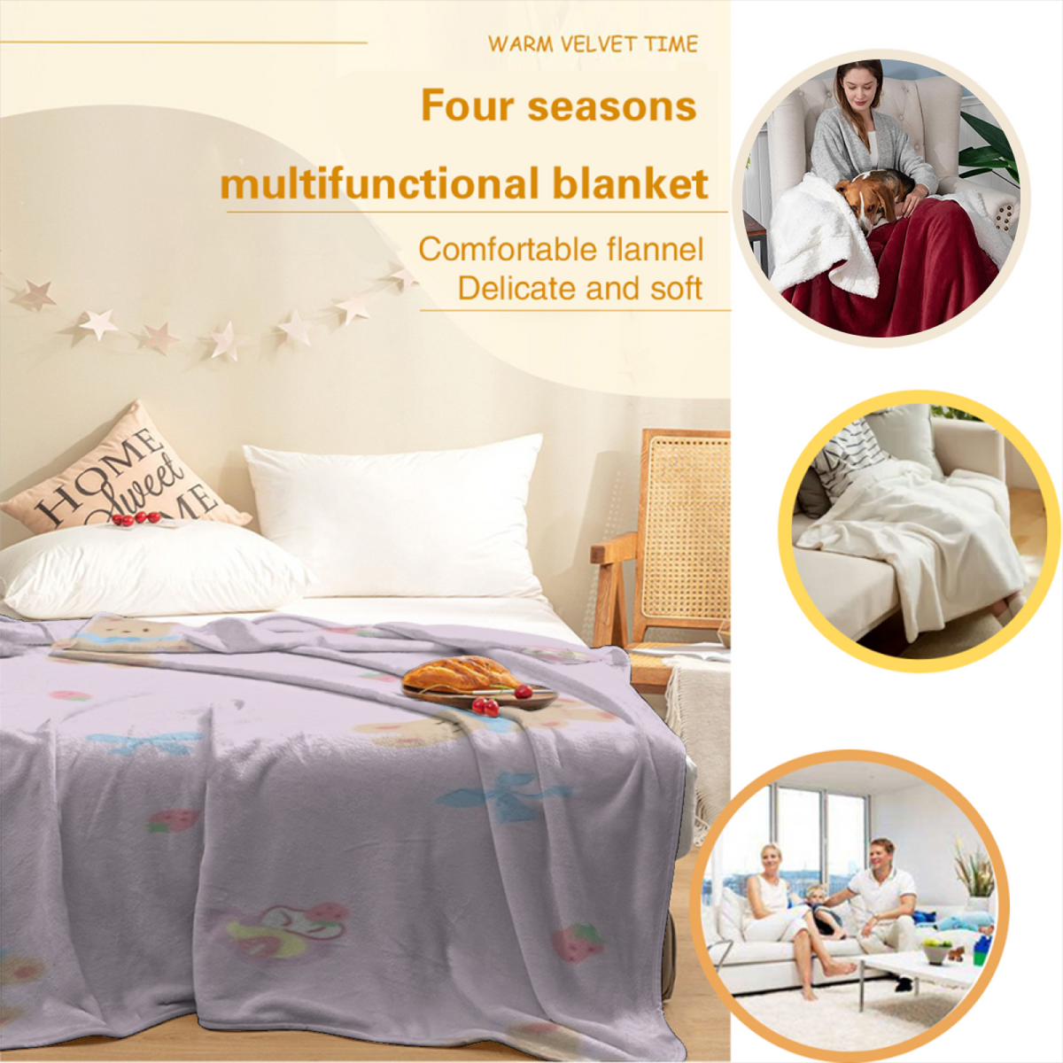 Eclectic Design Dewdrop Fable Creamy Ivory Cozy Flannel Bed Blanket