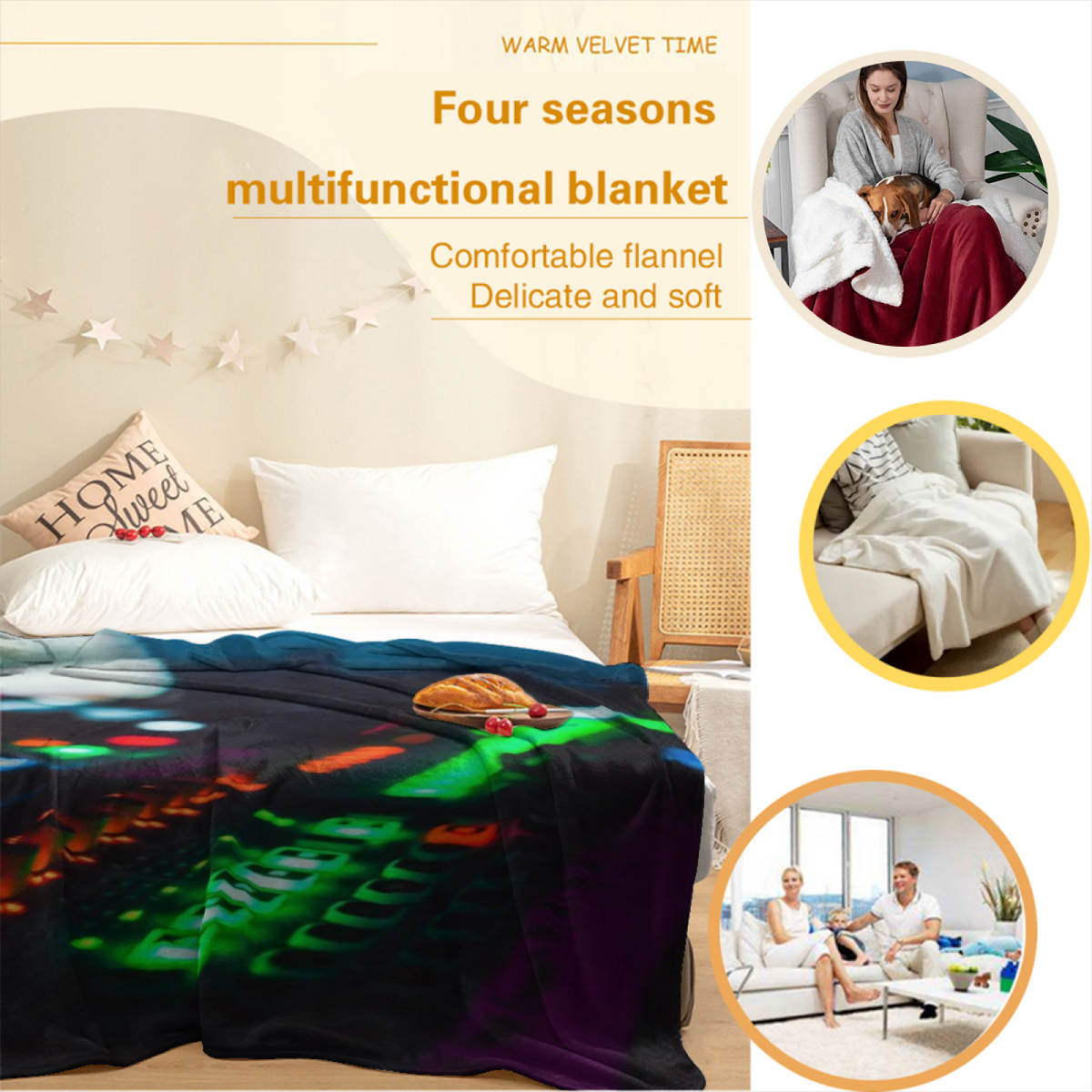 Pastel Multicolor Whimsical Decor All-Season Flannel Blanket ¨C Coastal Breeze Edition