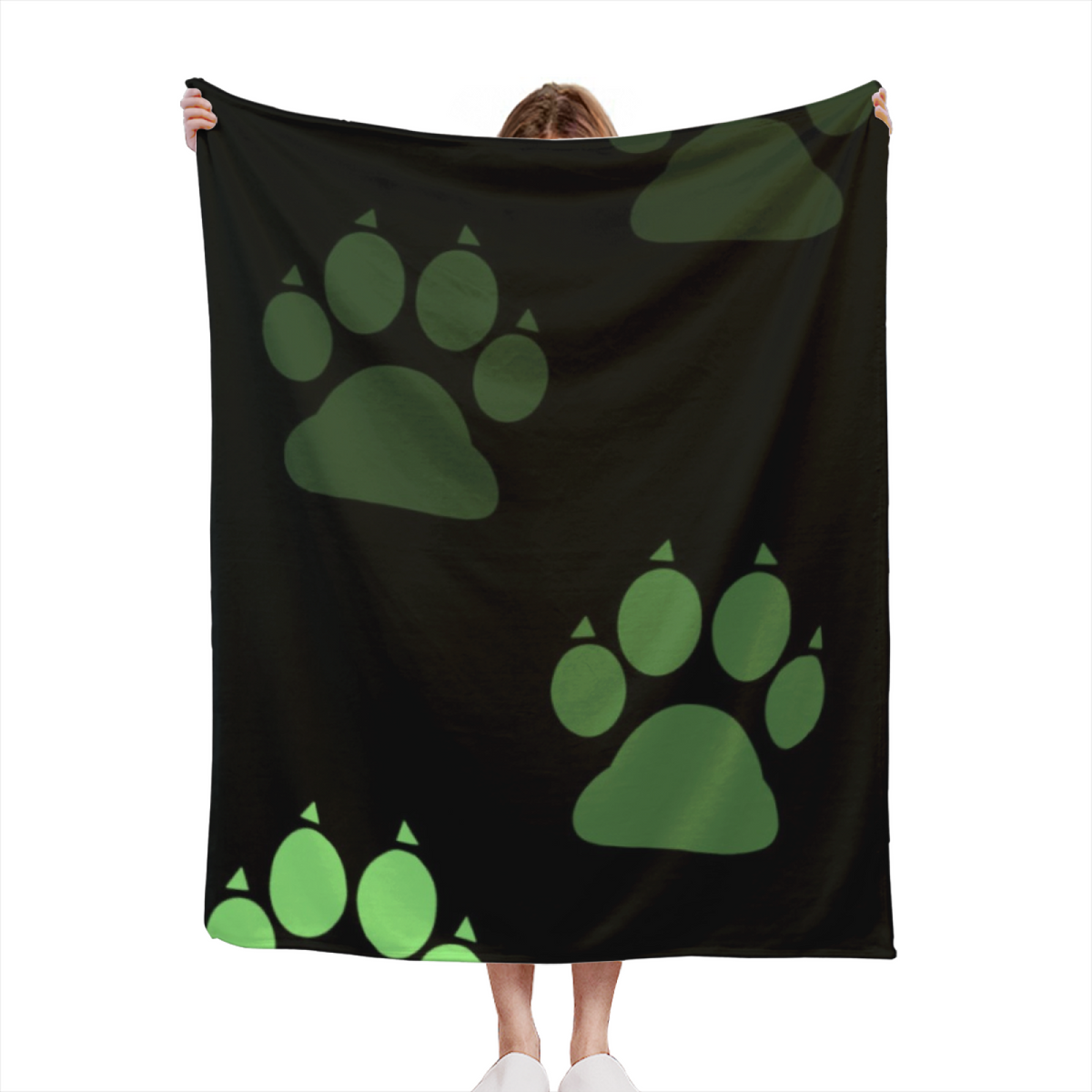 Green Paw Print Cozy Flannel Bed Blanket