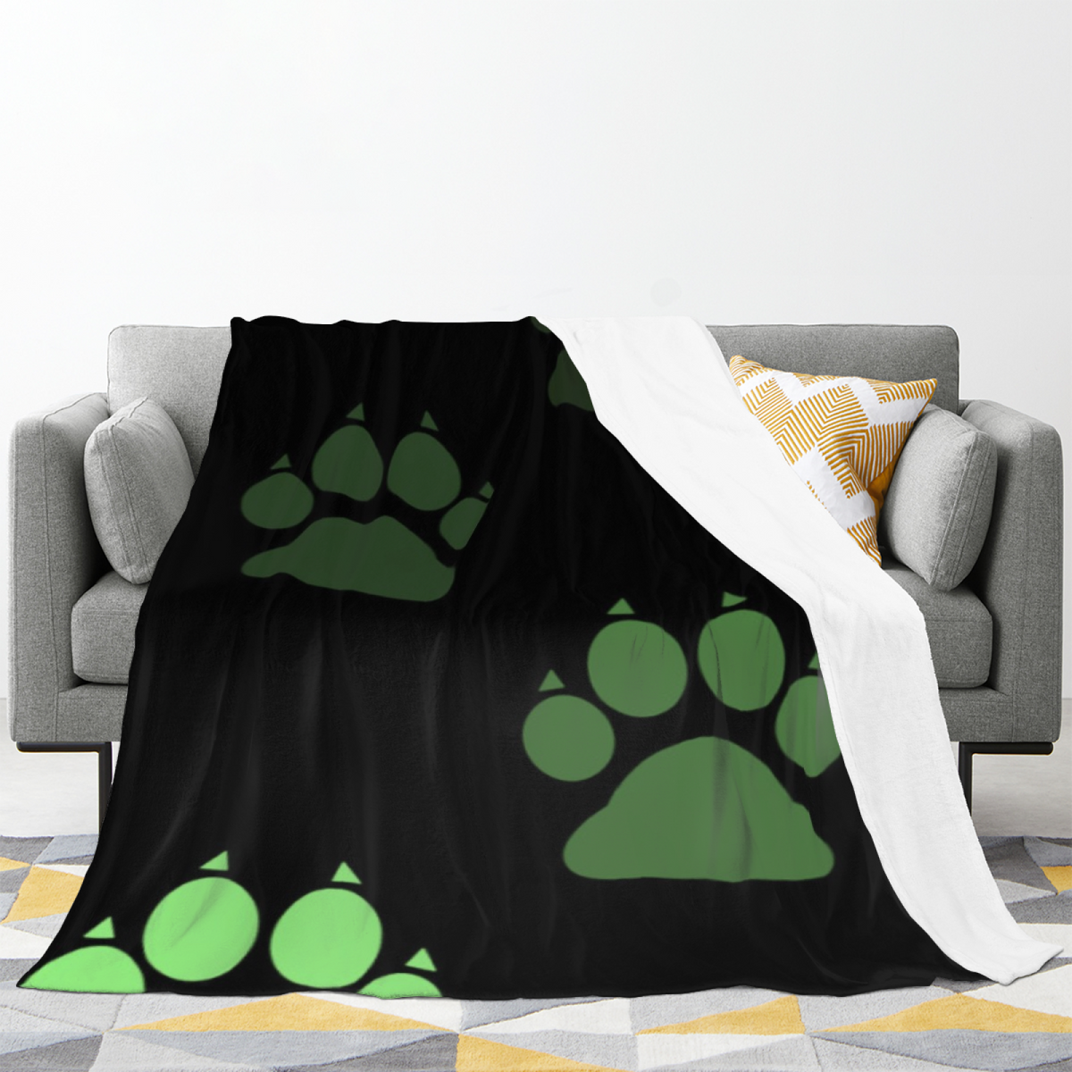 Green Paw Print Cozy Flannel Bed Blanket