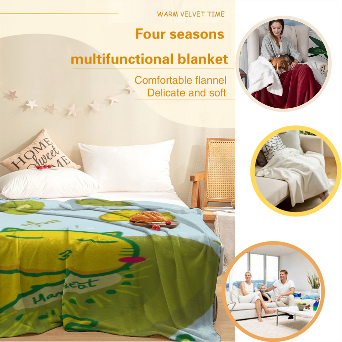 Radiant Petal Inspired Cozy Flannel Bed Blanket ¨C Pastel Multicolor Palette