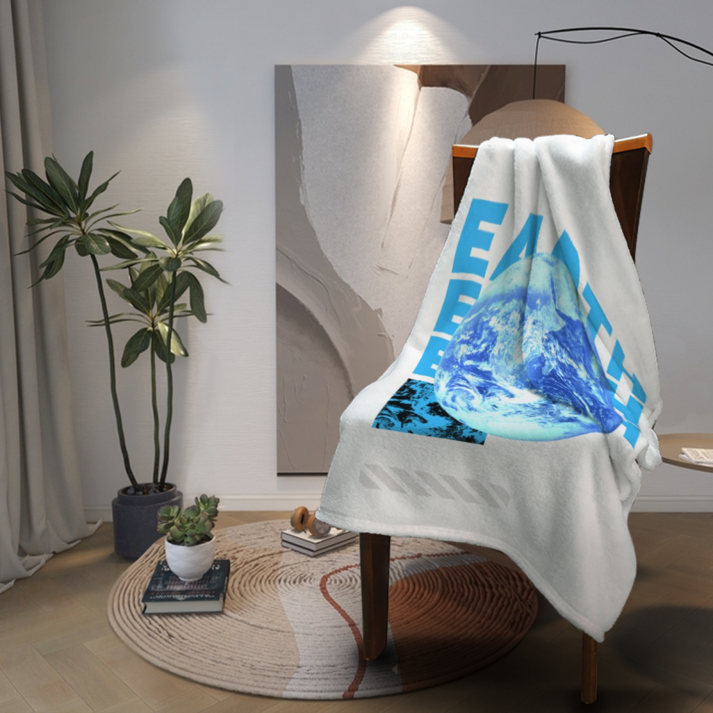 Earth Graphic Flannel Throw Blanket ¨C Blue Planet and Modern Typography Design
