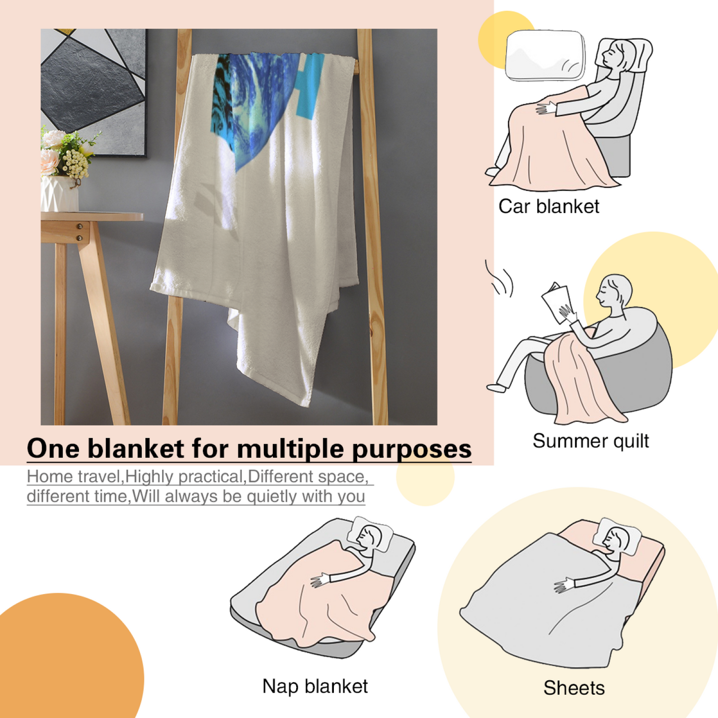 Earth Graphic Flannel Throw Blanket ¨C Blue Planet and Modern Typography Design