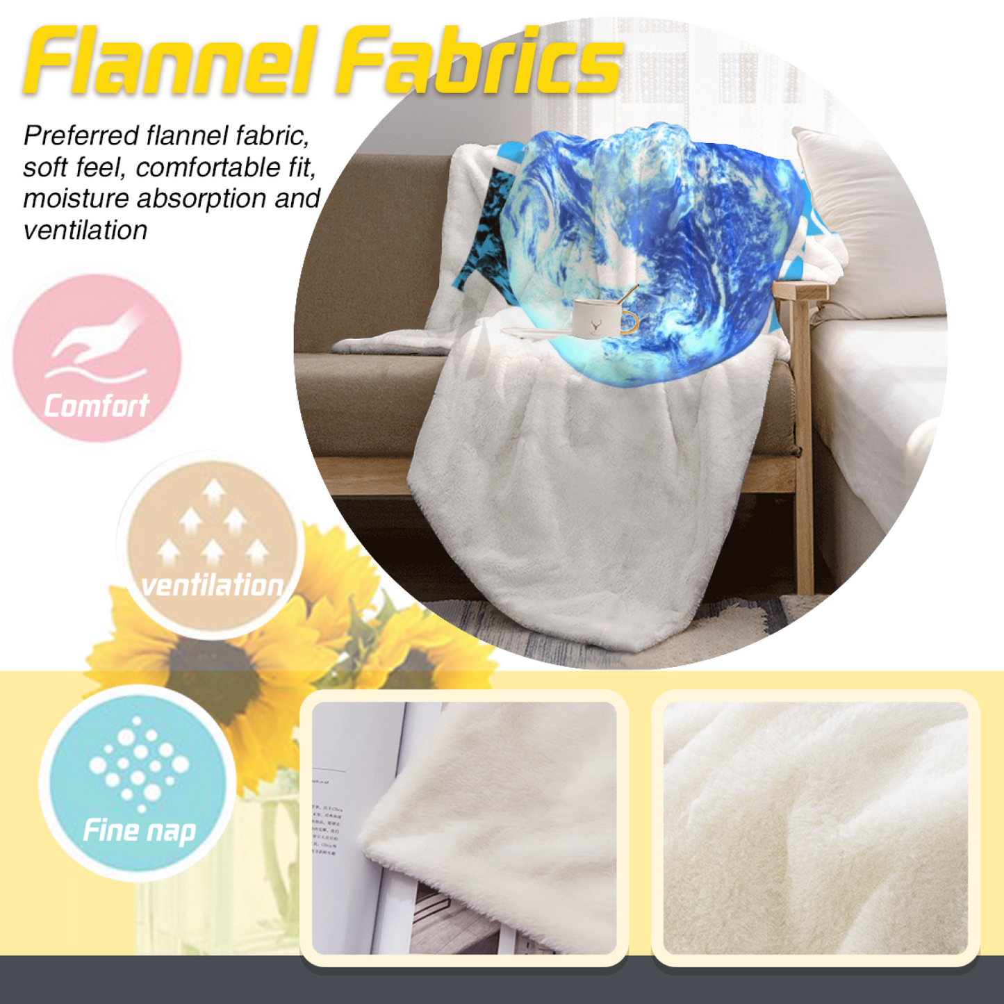 Earth Graphic Flannel Throw Blanket ¨C Blue Planet and Modern Typography Design