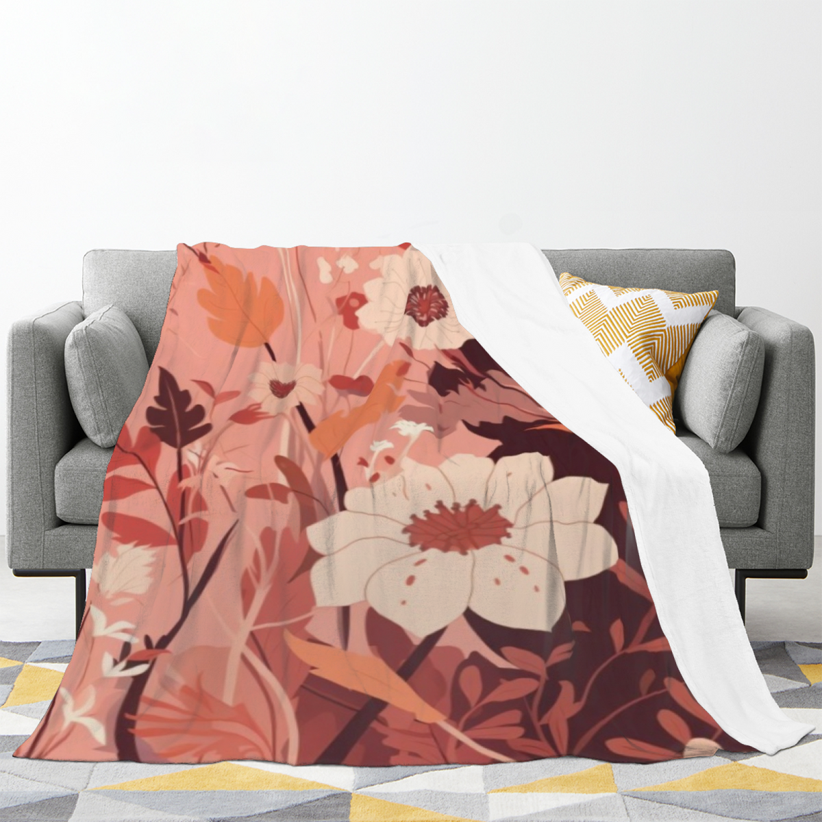 Playful Blush Pink Coral Muse Flannel Throw Blanket