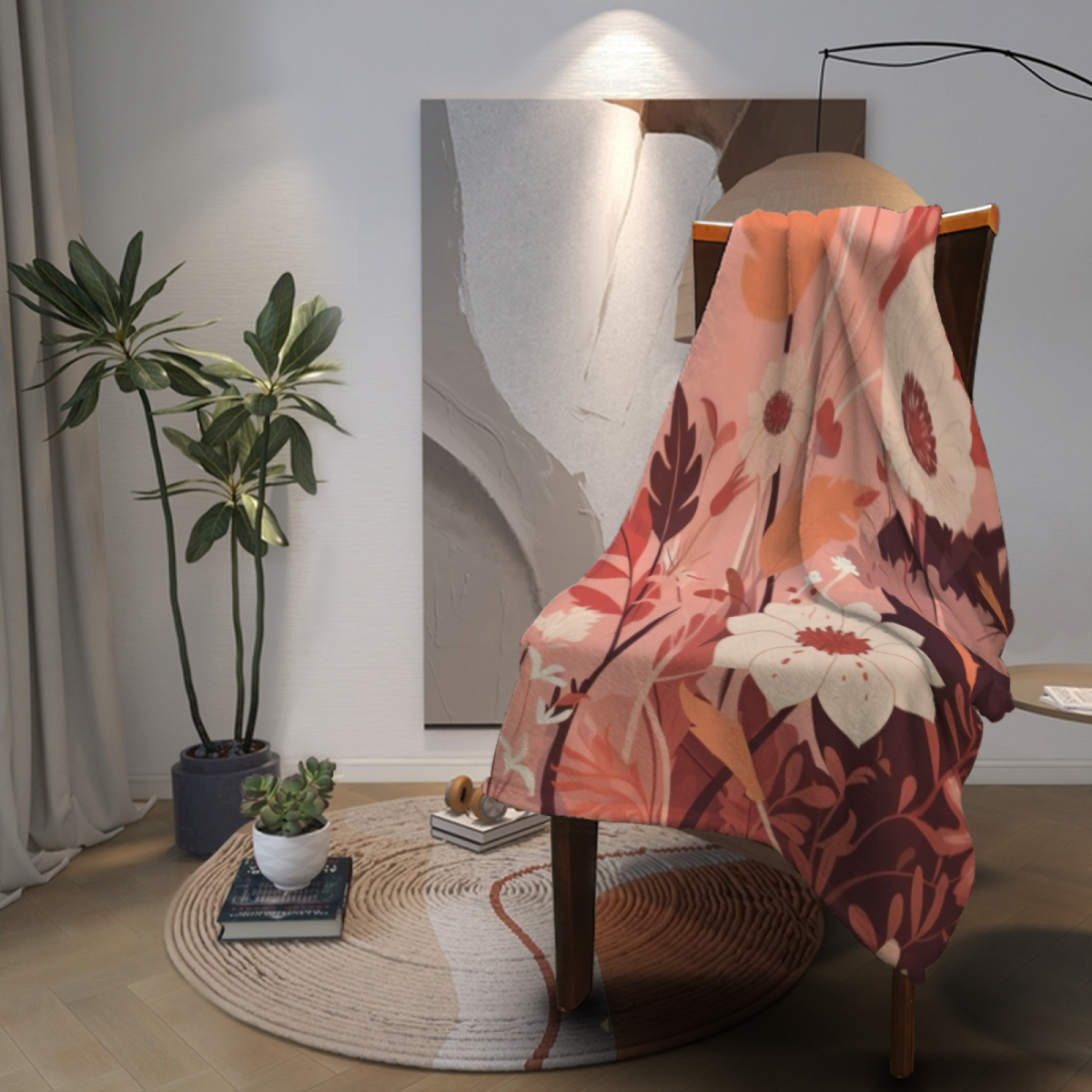 Playful Blush Pink Coral Muse Flannel Throw Blanket