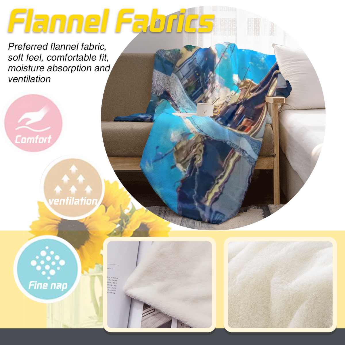 Misty Thicket Expressive Print Cozy Flannel Bed Blanket in Dusty Lilac