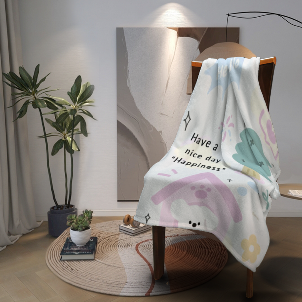 Soft Neutral Blush Odyssey Plush Flannel Throw