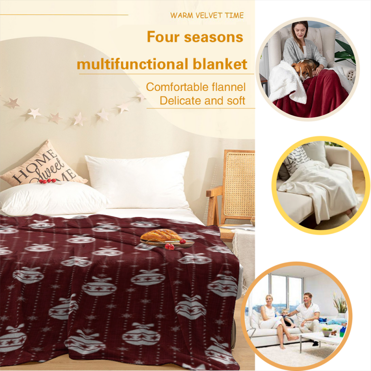 Dreamy Warm Coral Velvet Kaleidoscope Cozy Flannel Bed Blanket