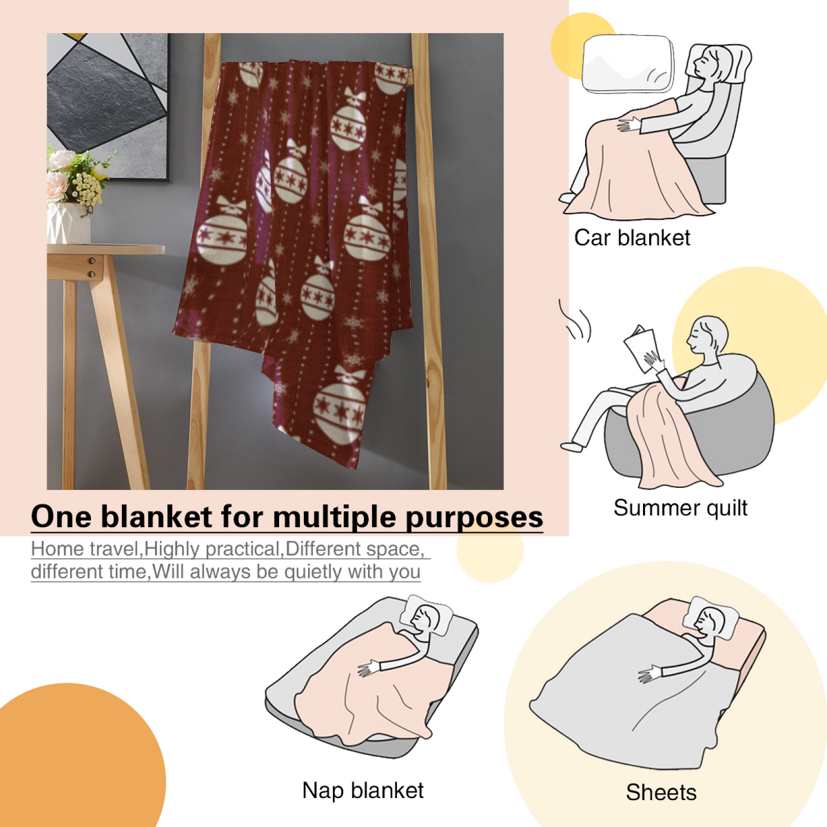 Dreamy Warm Coral Velvet Kaleidoscope Cozy Flannel Bed Blanket