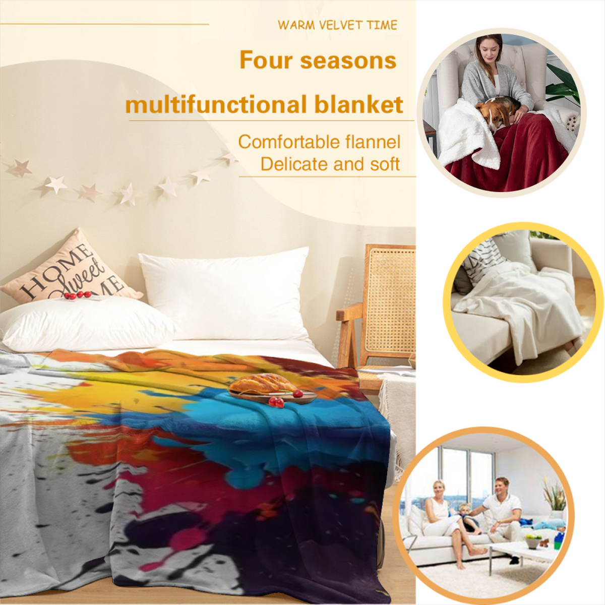 Eclectic Design Oceanic Fern Warm Coral Cozy Flannel Bed Blanket